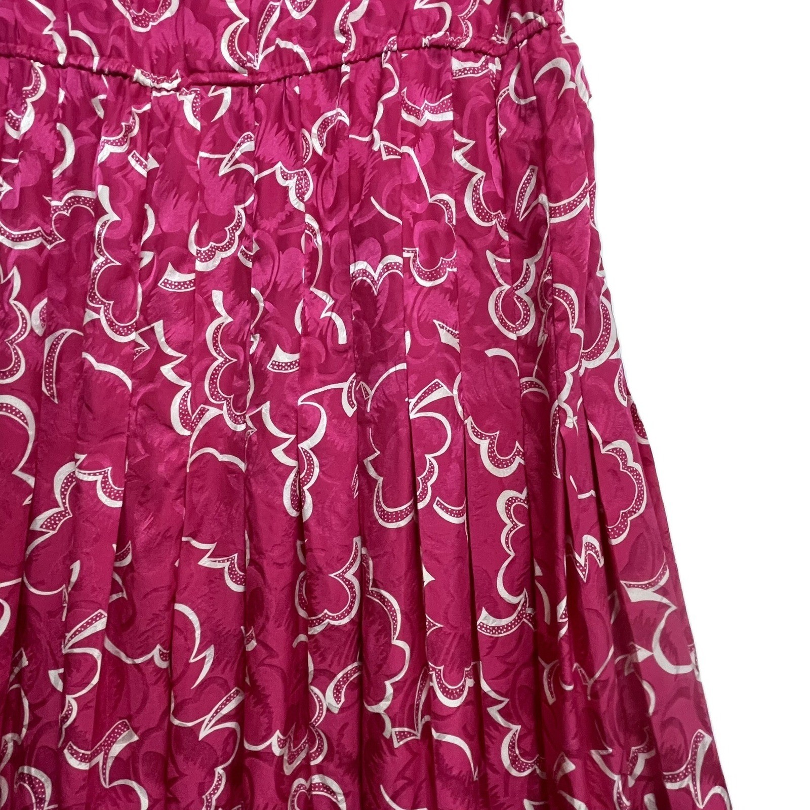 Argenti Vintage 100% Silk Magenta Pink Floral Jacquard Midi Dress Size 12