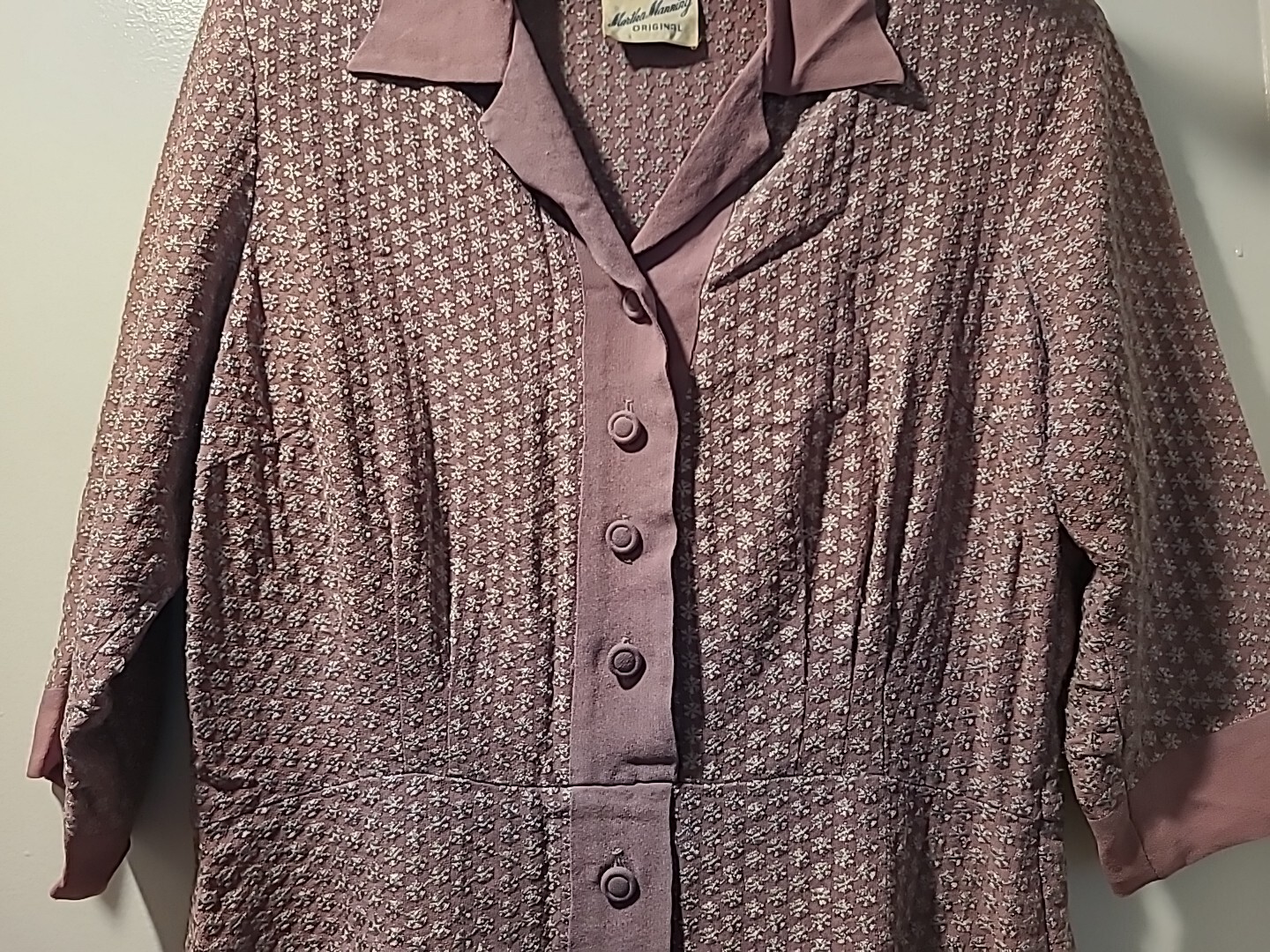 Martha Manning Original Vintage Mauve Dress Faux Two Piece Peplum Short Sleeves