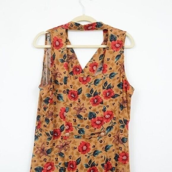 Vintage 80s Betsey Lauren Hawaiian Flowers Halter Full Button Down Dress SIZE 14