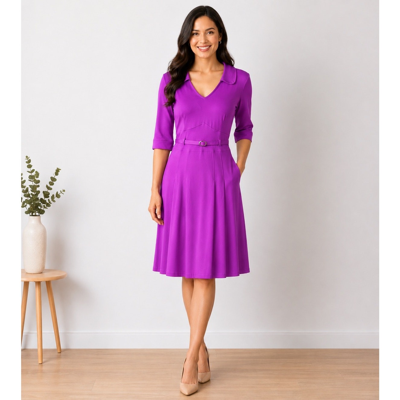Vintage Chadwick’s Purple 1970s Polyester Spandex Dress Women’s Size 6 80s Retro