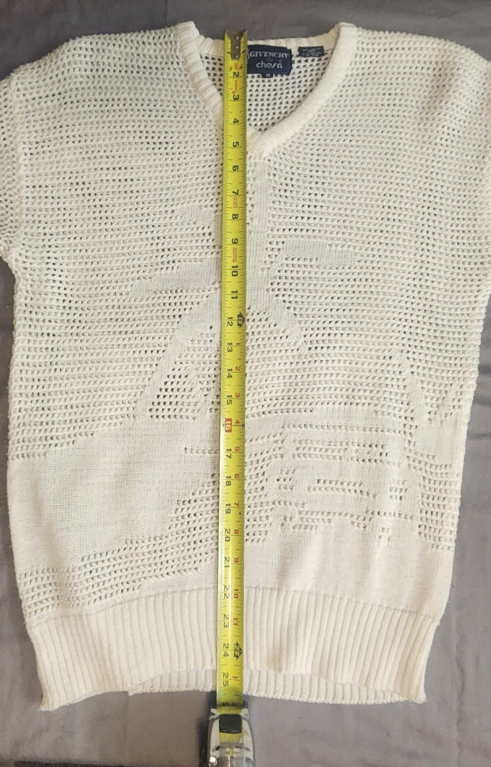 Vtg Givenchy for Chesa Palm Tree Knit Sweater White Mesh Open Weave M 80s