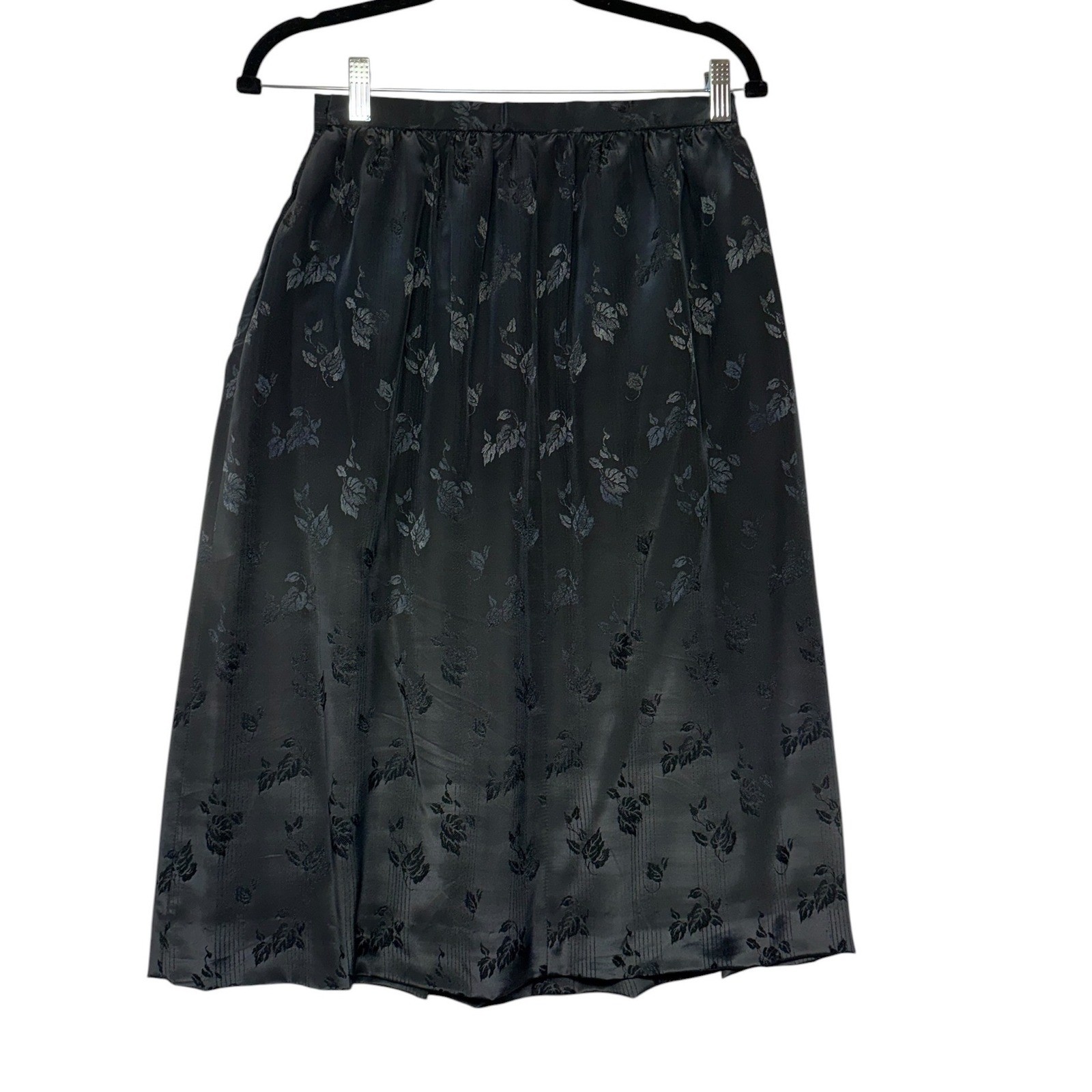 John Meyer Vintage 2-Piece Skirt Set Black Floral Jacquard Bow Blouse Sz 10