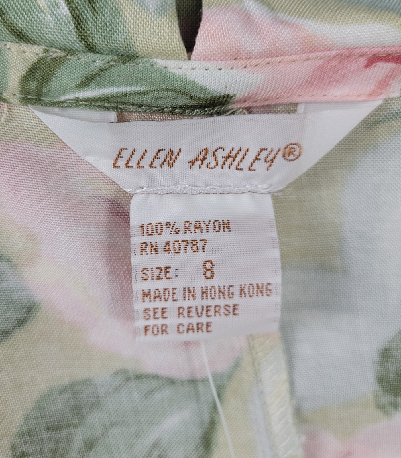 Vintage Ellen Ashley Tan Fit & Flare Button Down Dress w Pastel Florals Size 8