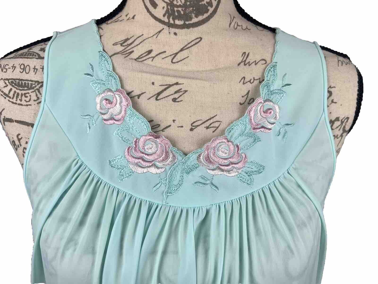 Vtg Shadowline 2 Pc Night Gown & Robe Housecoat Size M Blue Pink Flowers 70s