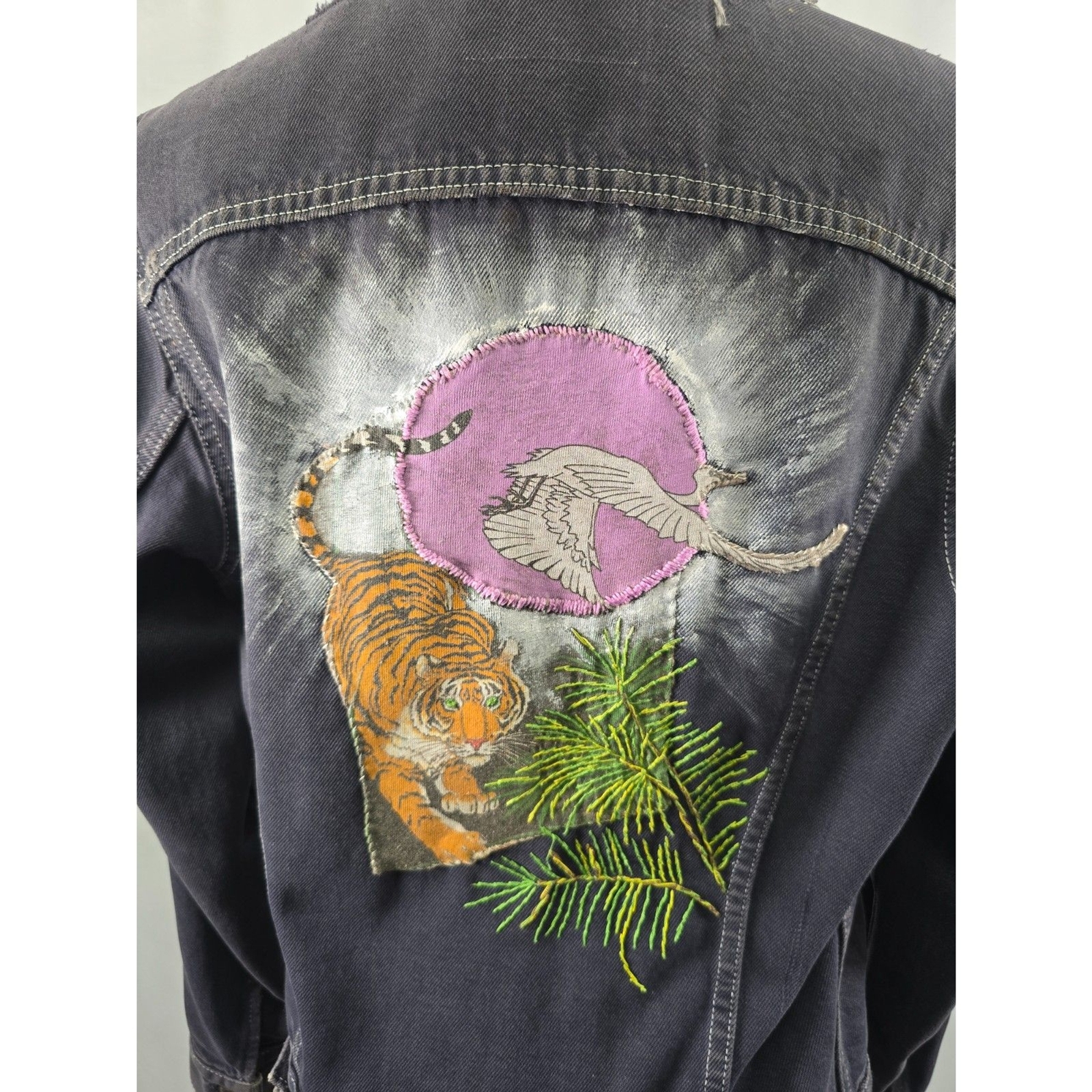 Custom Distressed Denim Levis Trucker Jacket Jean 90s Grunge Patchwork Painted
