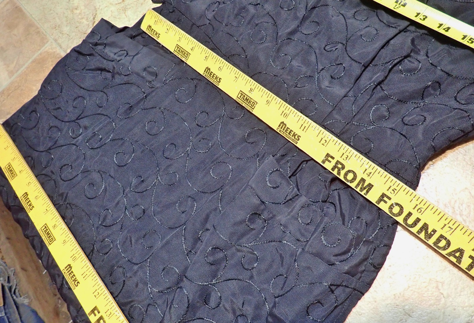 Vtg 50s PAT PERKINS Black Sheath Dress Pockets Embroidered Faille Wiggle M LBD