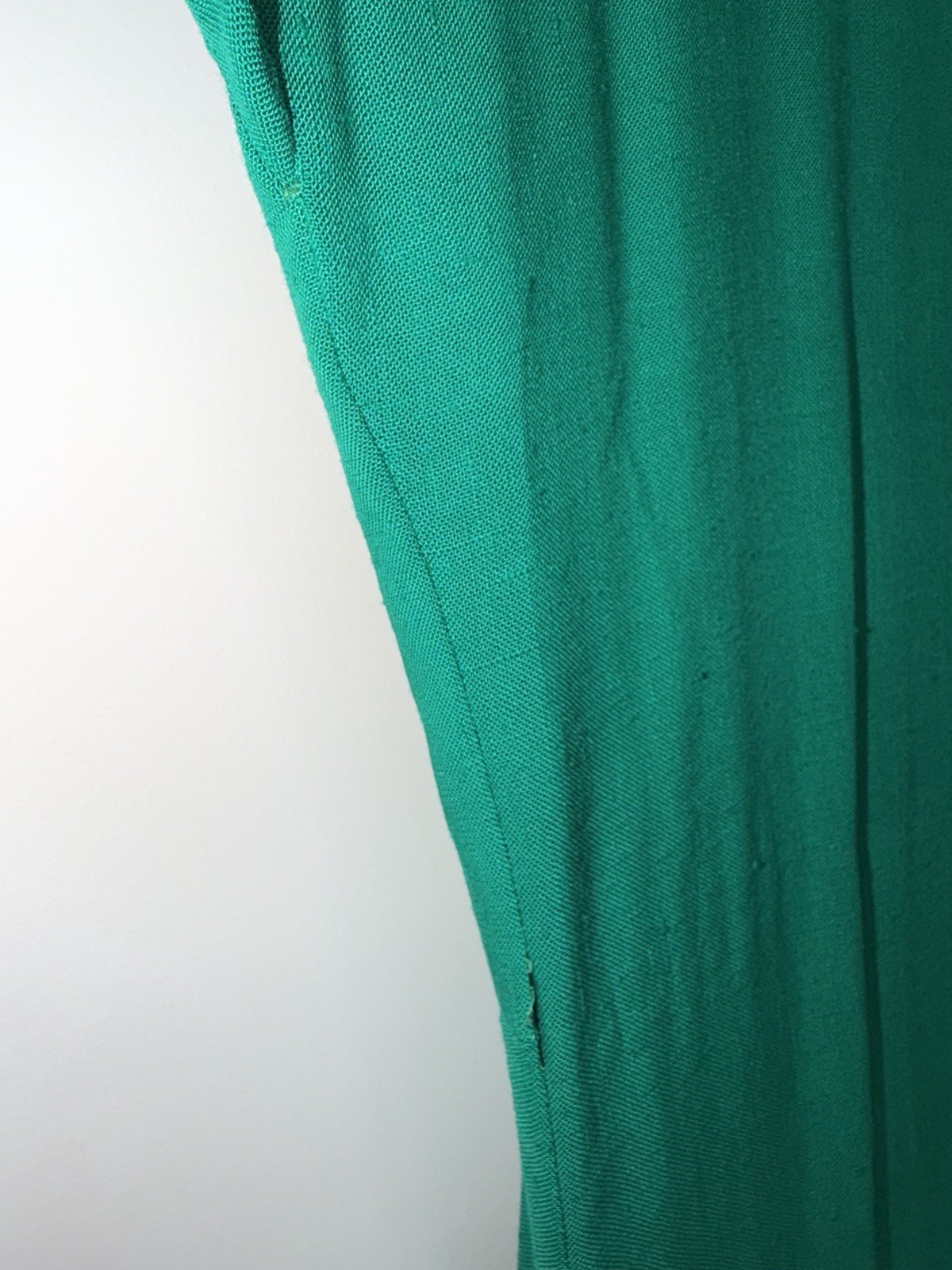 VTG 80s Pauline Trigere Bergdorf Goodman Emerald Green Maxi Textured Shirt Dress