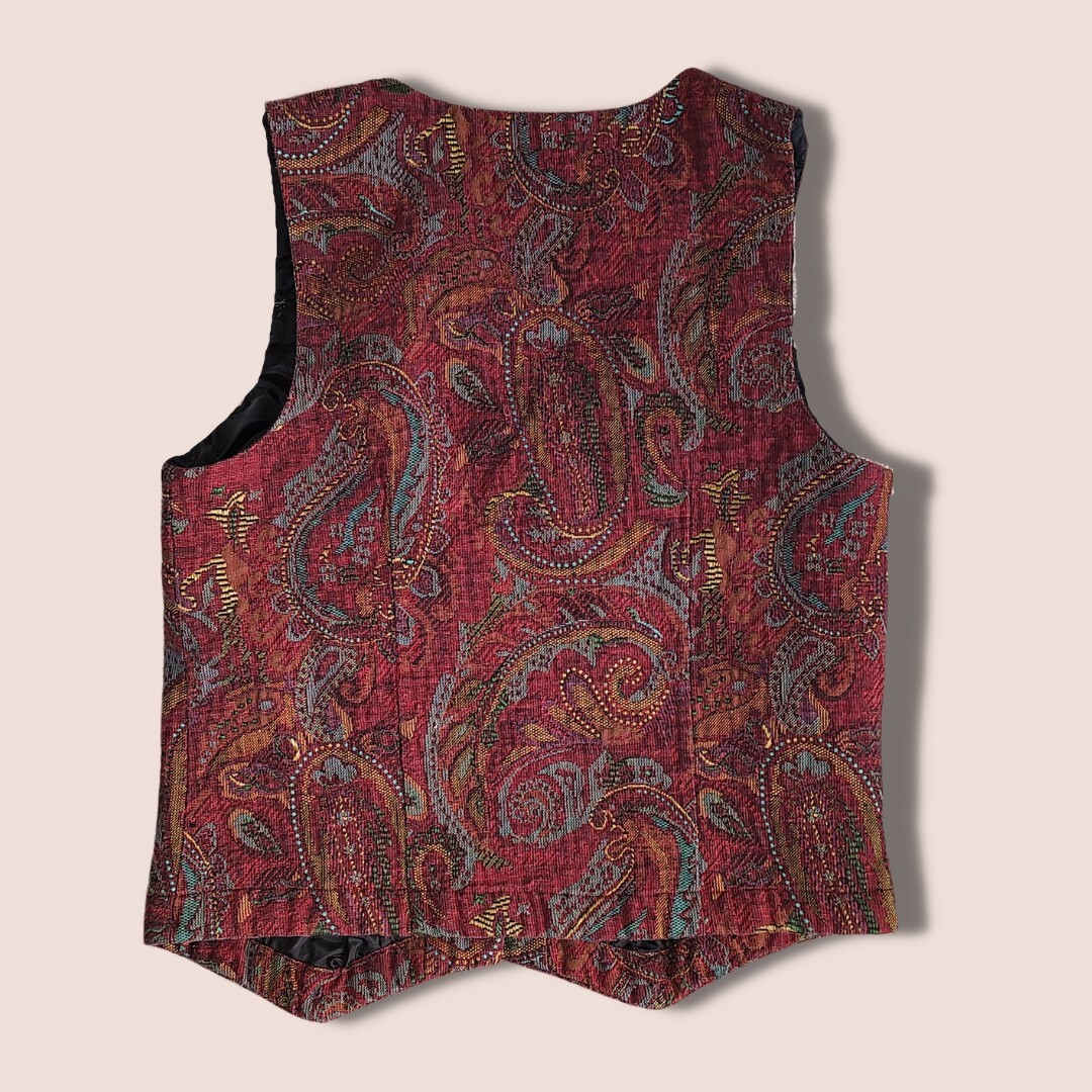 Vintage Serengeti Paisley Vest Womens Medium Red Lined Brass Buttons