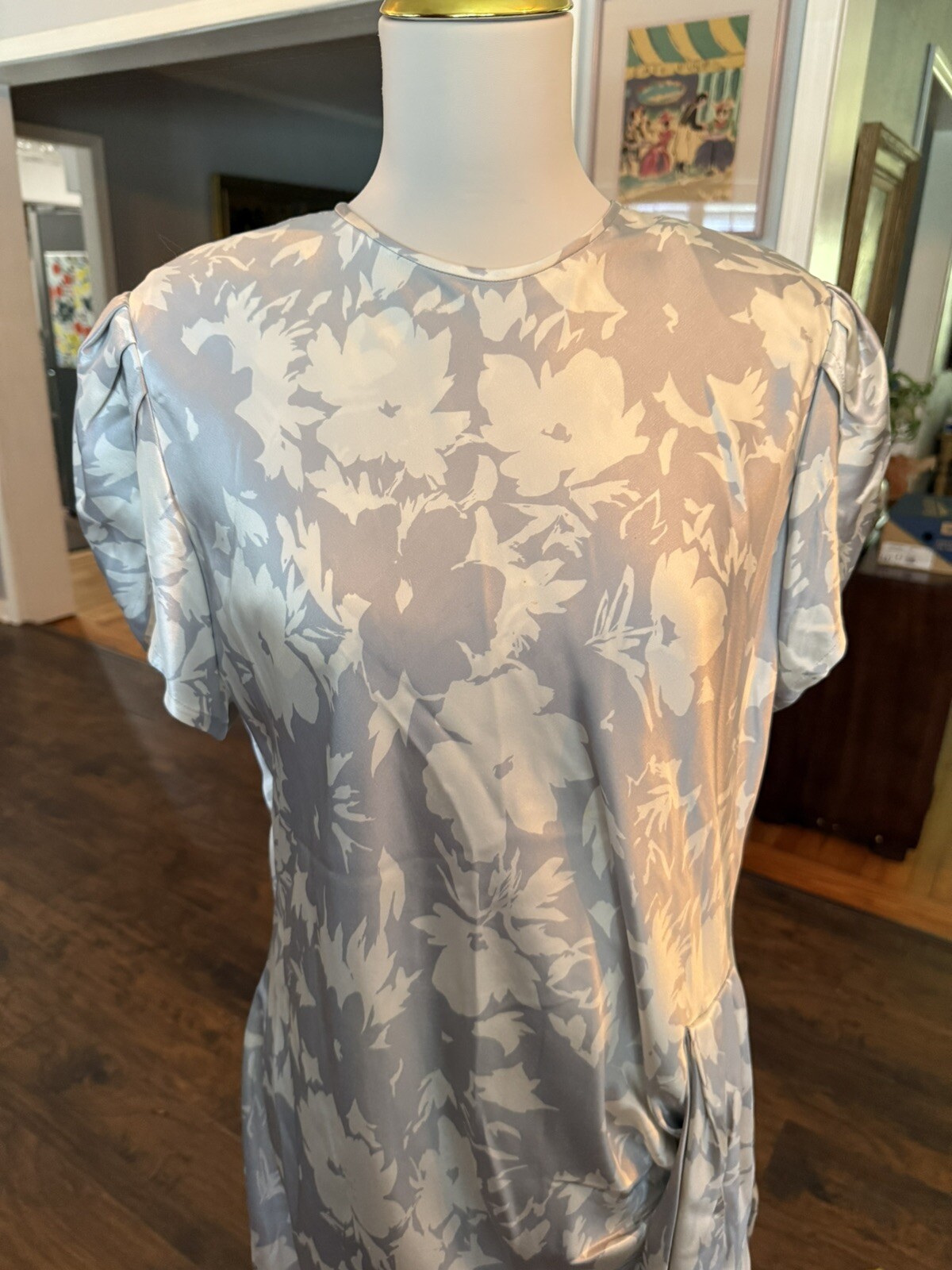 Vintage 1980s Francesca Of Damon For Starington 100% Silk Dress Silver Sz 14