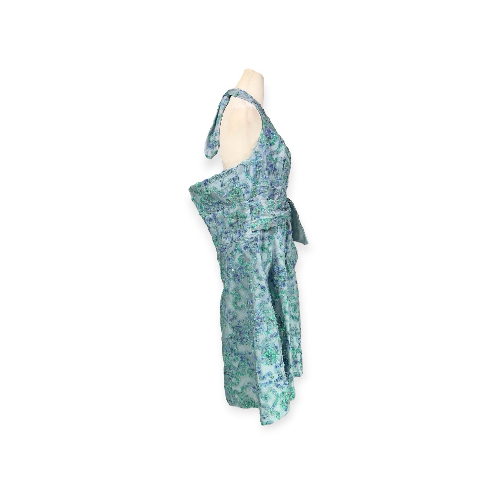 VTG SEQUIN CHIFFON COCKTAIL PROM PARTY HALTER DRESS PIN UP VAMP RETRO GLAM XXL