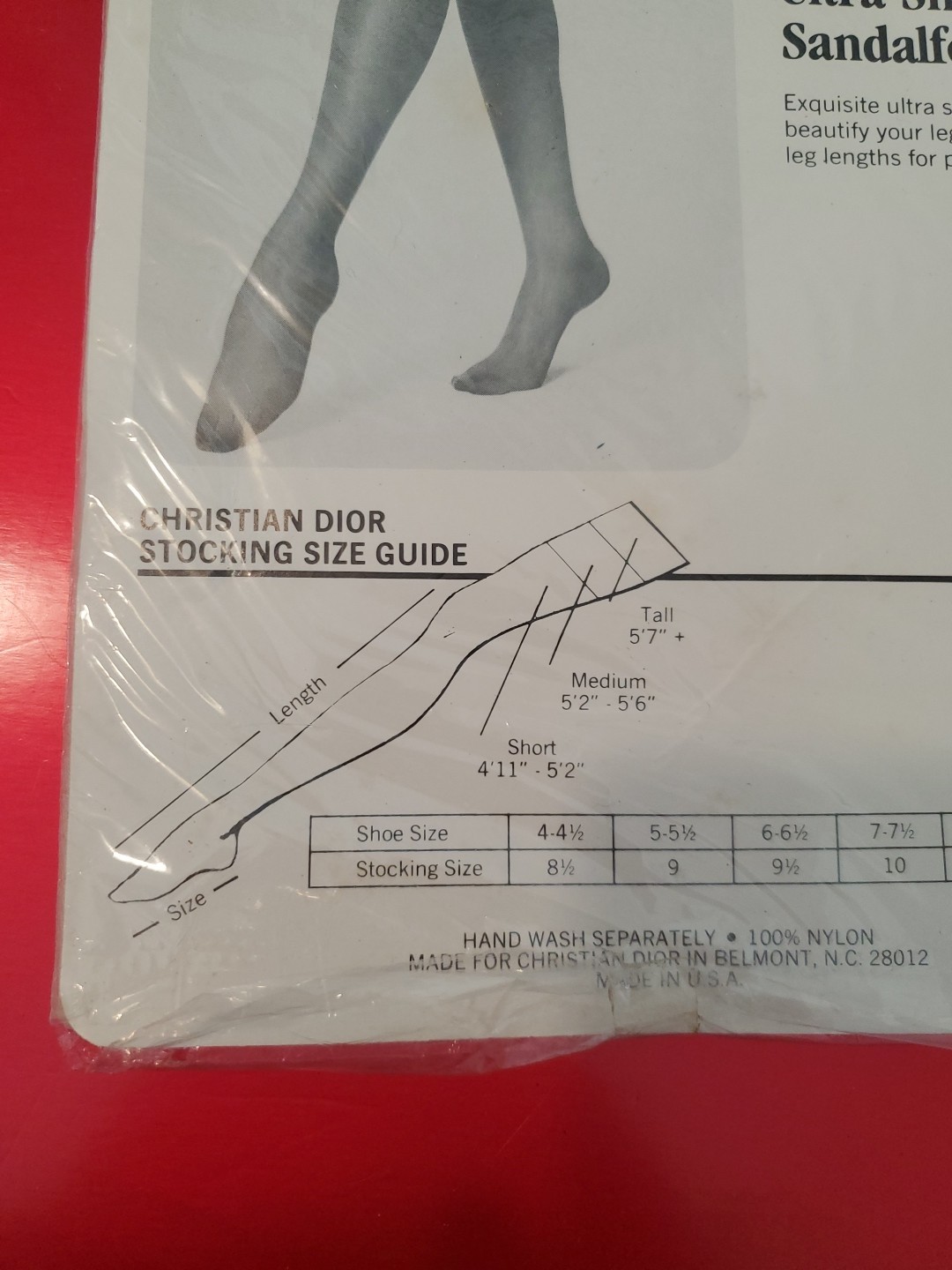 VTG Christian Dior Ultra Sheer Leg Sandalfoot Stockings Alabaster Medium 10.5