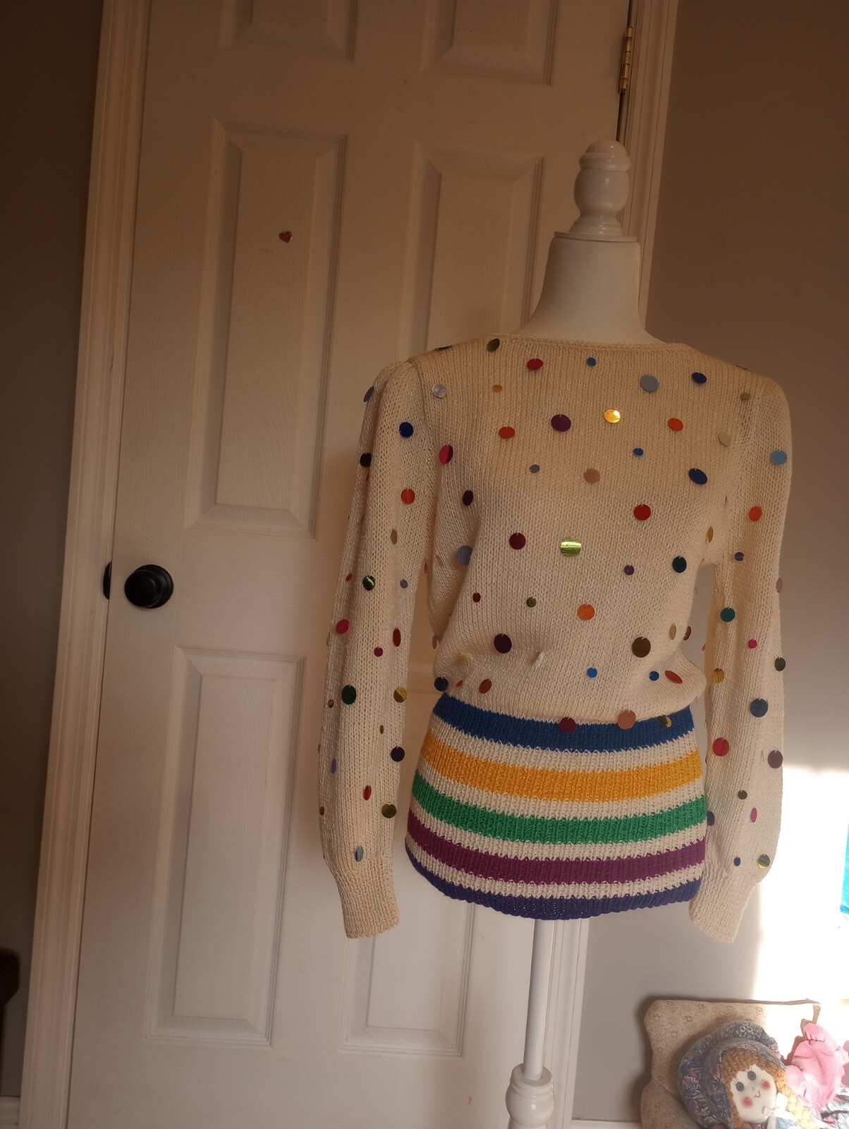Vintage 1980’s Crazy Mieka Rainbow Colored Sweater With Sequins Size Medium