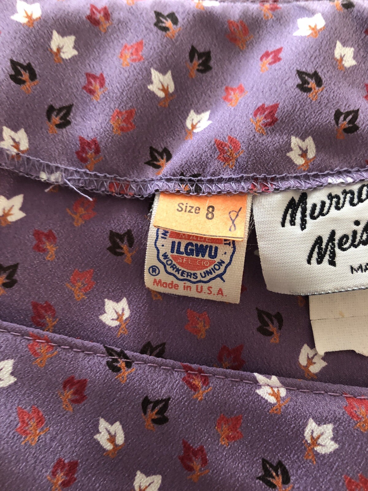 Vintage Murray Meisner Dress Plum Purple Fall Leaf Leaves Design XS Union Made