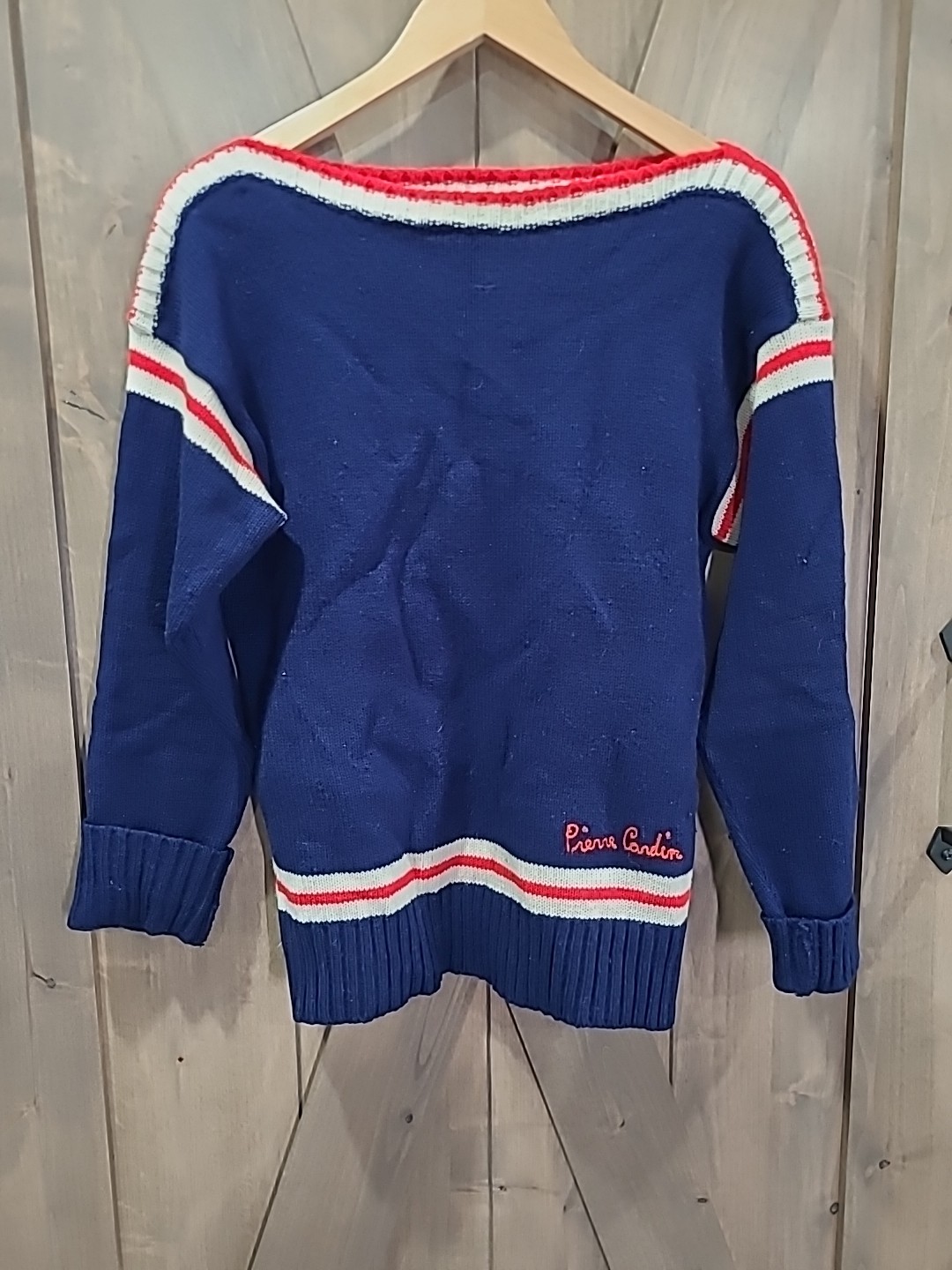 Vintage Wool Blend Pierre Cardin Boatneck Sweater Red White Blue