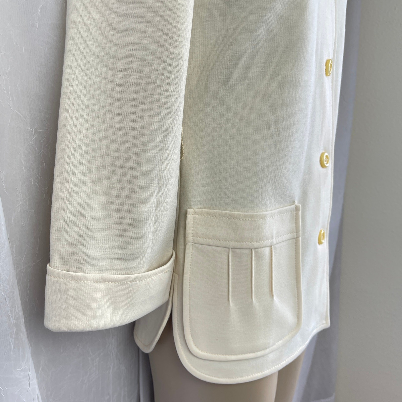 VTG 70’s Cream Blazer Jacket & High Waist Wide Leg Pants Suit Set Retro Size XS