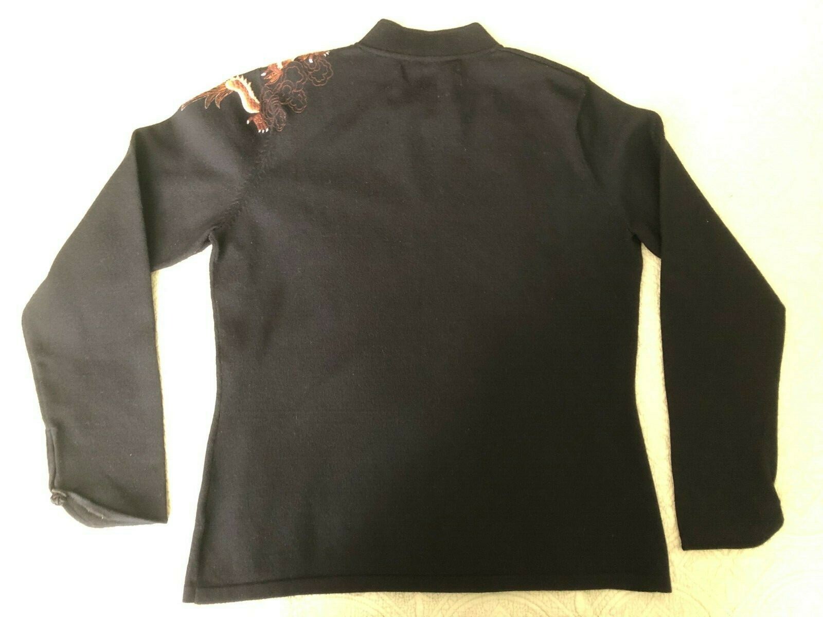 EUC Vintage BALLINGER GOLD Black sz M Shirt Top Asian Details Embroidered Dragon