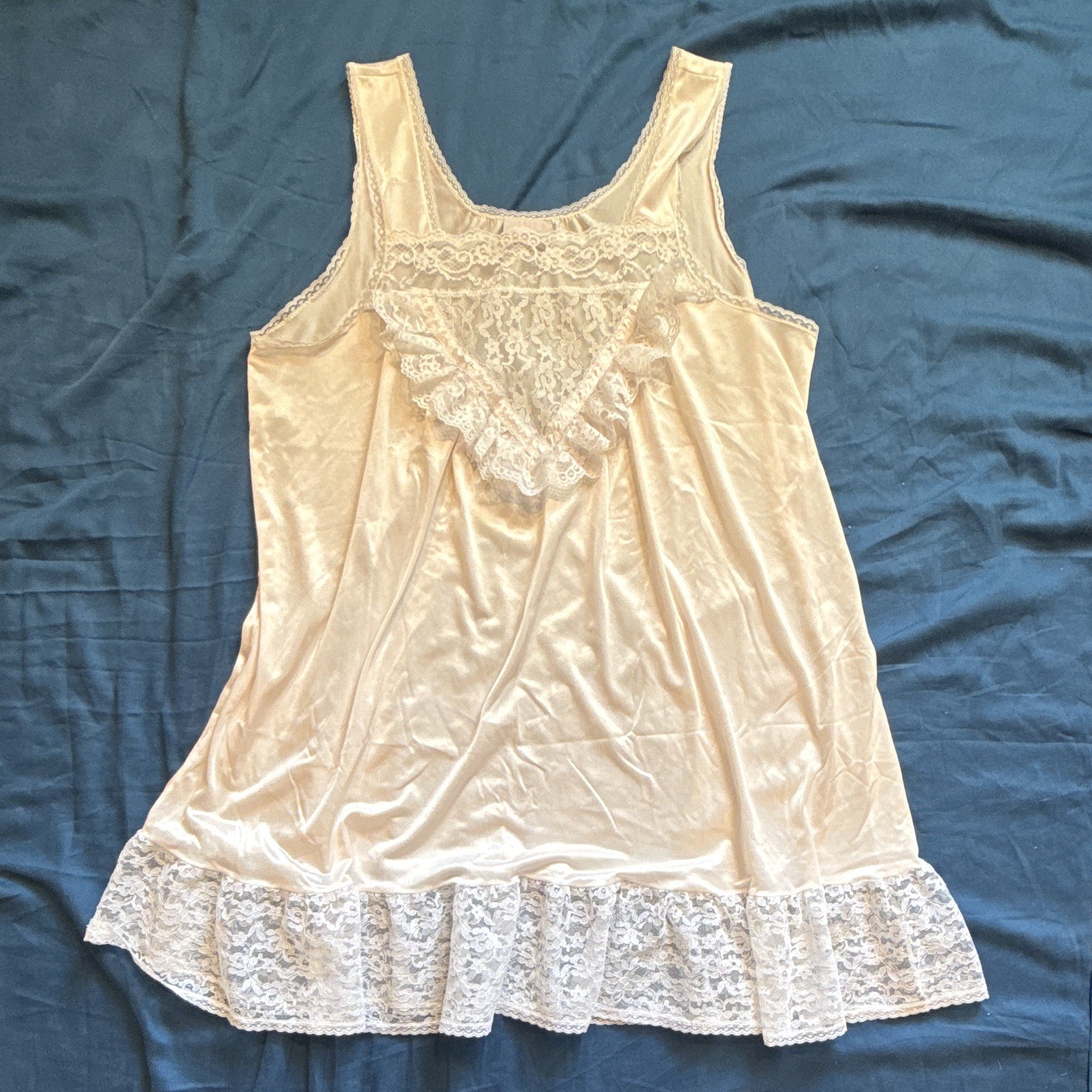 Tessy Beige Lace Trim Full Slip Chemise Lingerie Slip