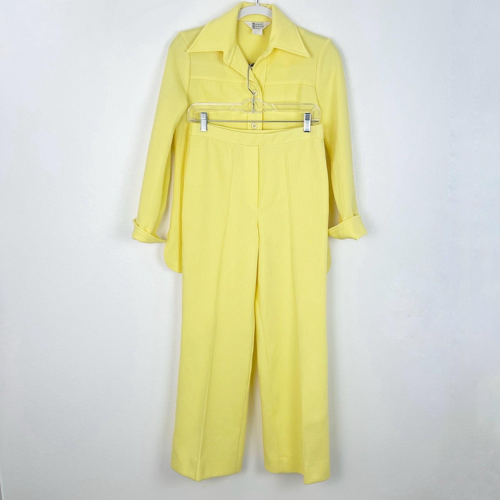 Madison Wardrobe Maker Vintage Yellow Ribbed Pantsuit 70s Chic Retro Set