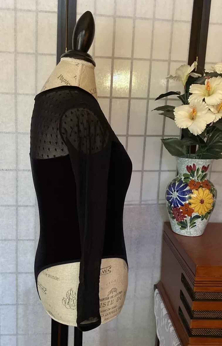 Didi Wom M VTG 90s Designer Boutique Sexy Stretch Velvet&Chiffon Thong Bodysuit