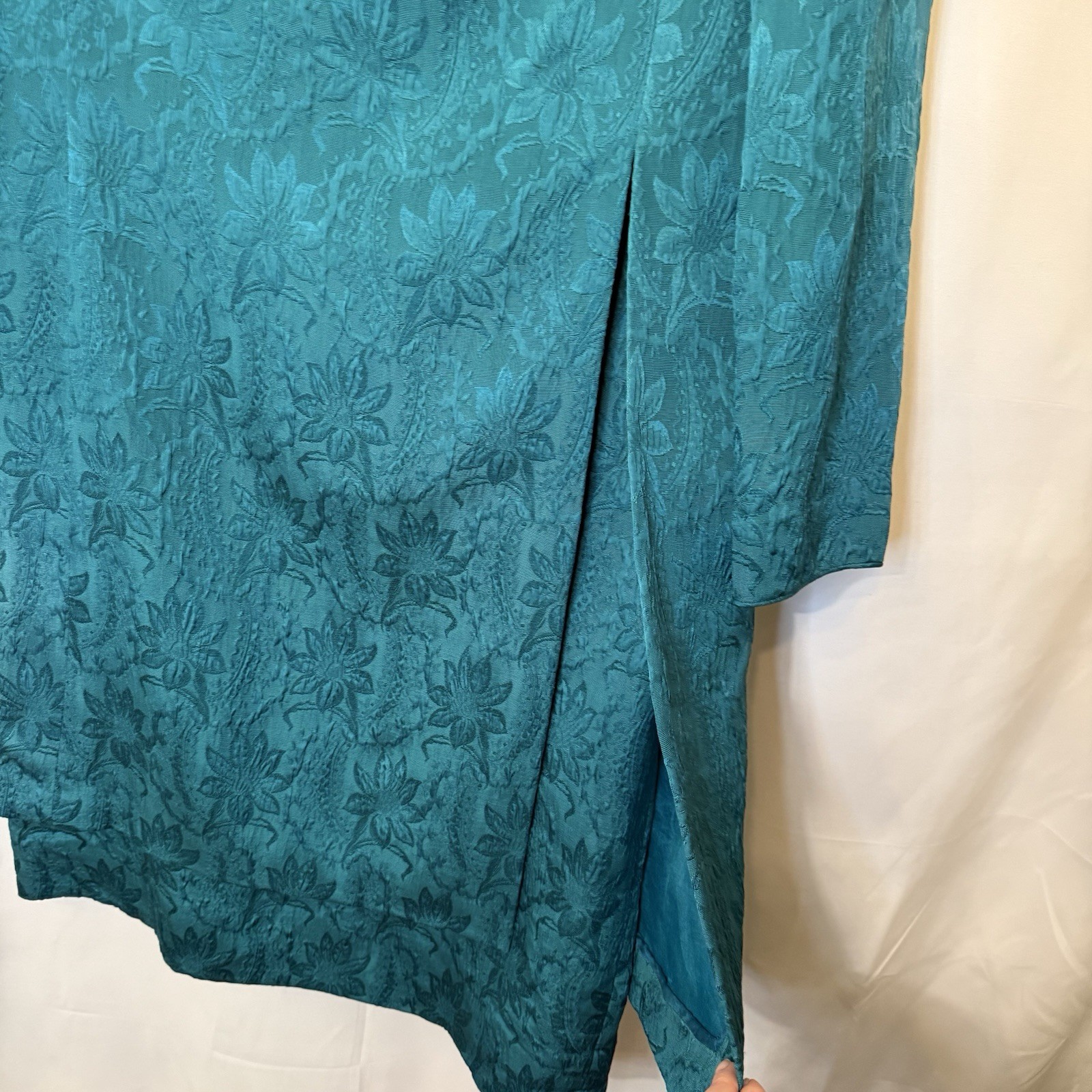 Vintage Mary McFadden for Saks Fifth Avenue Teal Silk Jacquard Dress – Size 16