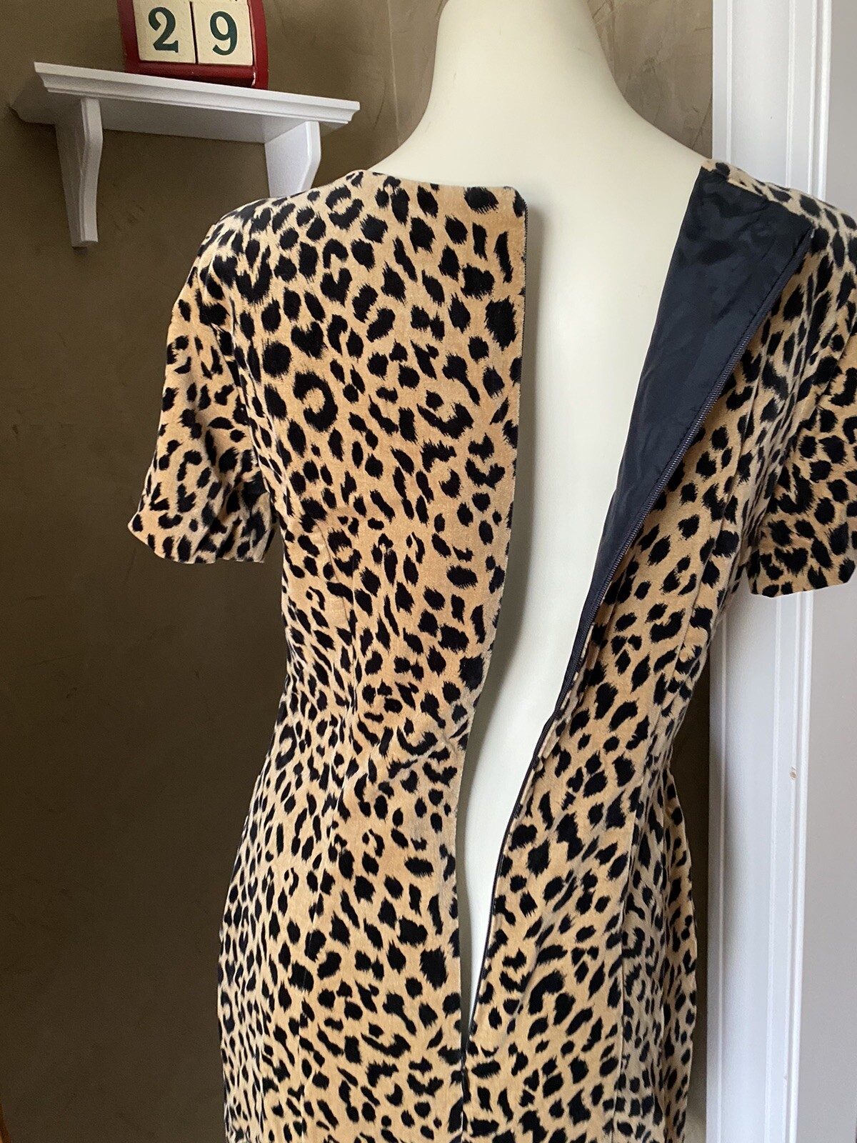 Misty Lane Velvet Cheetah Dress, Size 8, velvet leopard print vintage
