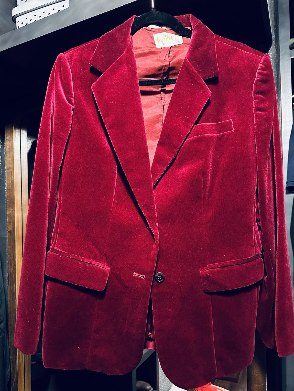 VTG 1960s Jantzen Ruby Velvet Blazer Gold Tag Diving Girl Mid Century Mod Sz 14