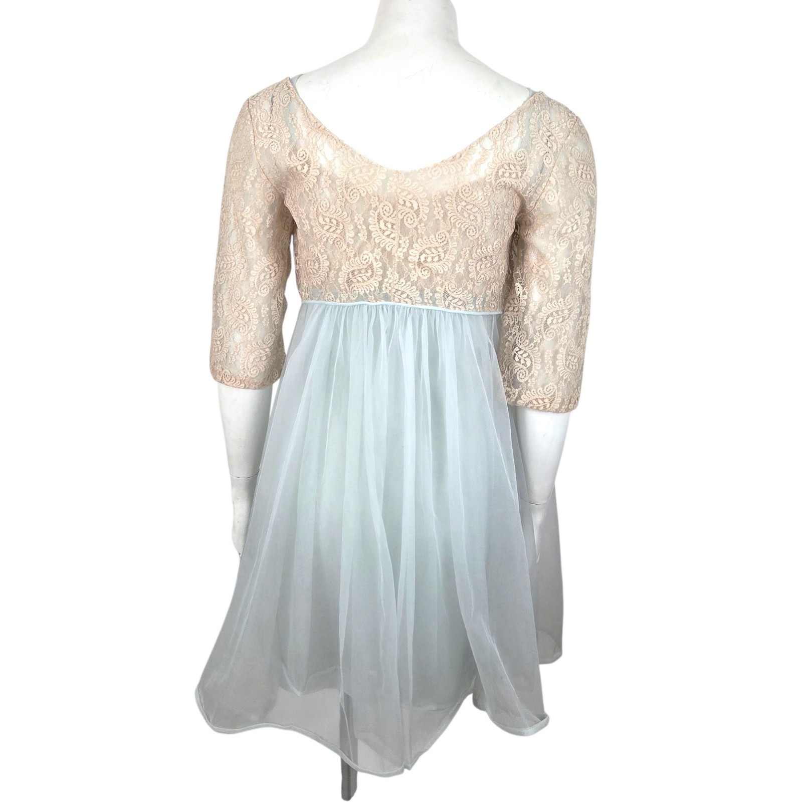 Vintage 60s Lisette Al Sterling Peignoir Nightgown Robe Set 34 Blue Beige Lace
