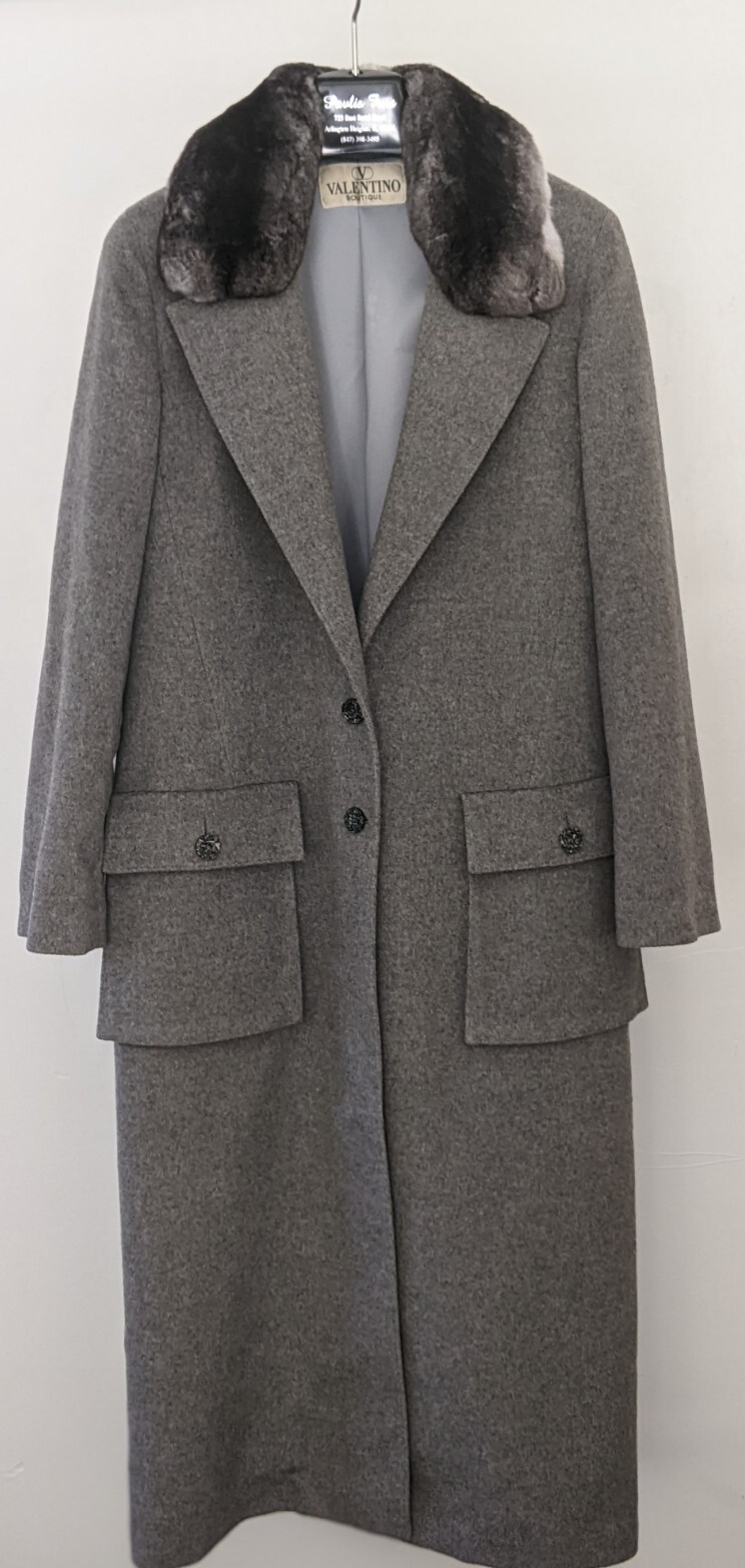 Vintage Valentino Boutique Cashmere Coat Chinchilla Fur Collar Size 8-10 Large