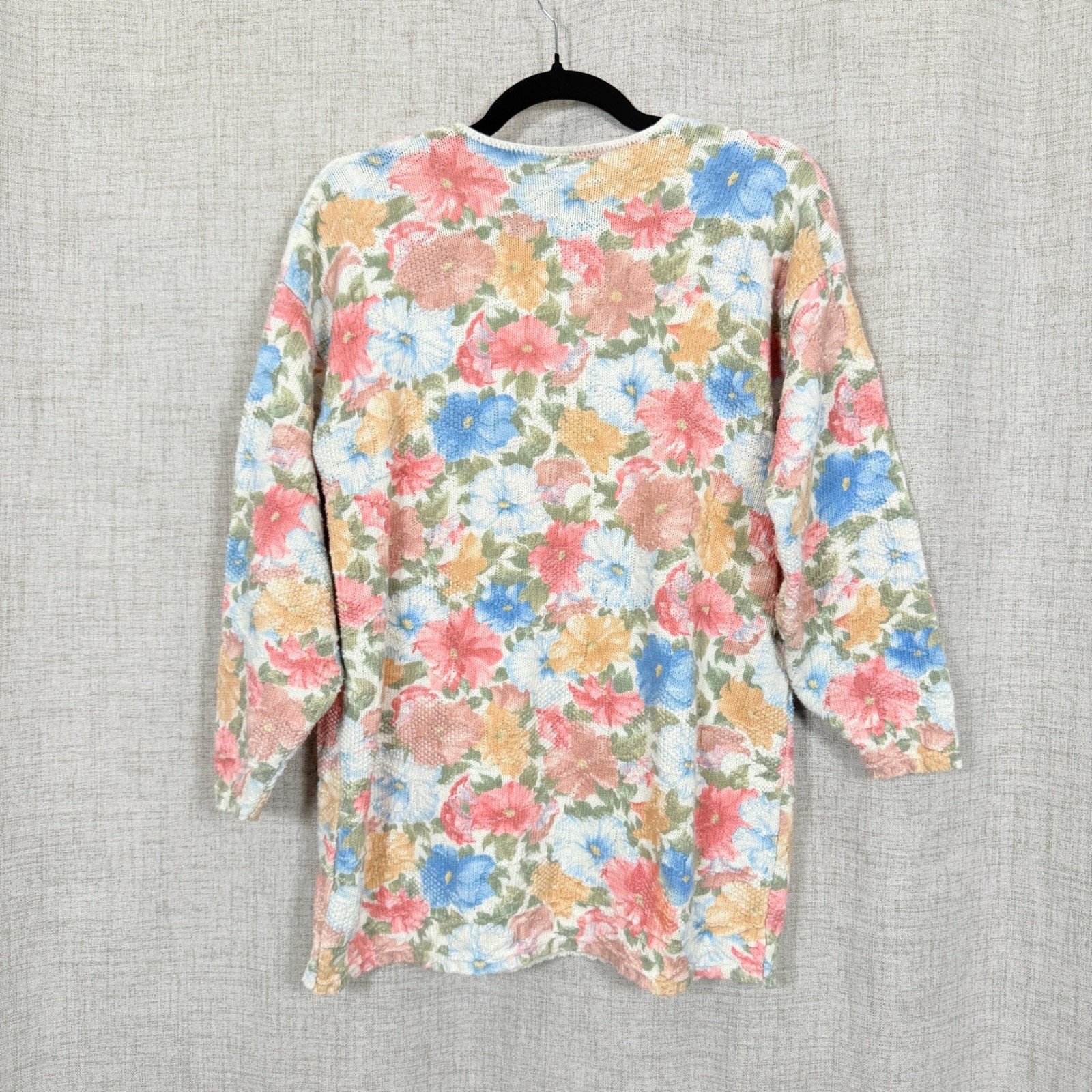 Vtg Basic Editions Floral Knit Sweater M Cottagecore Grandma Grannycore Pastel