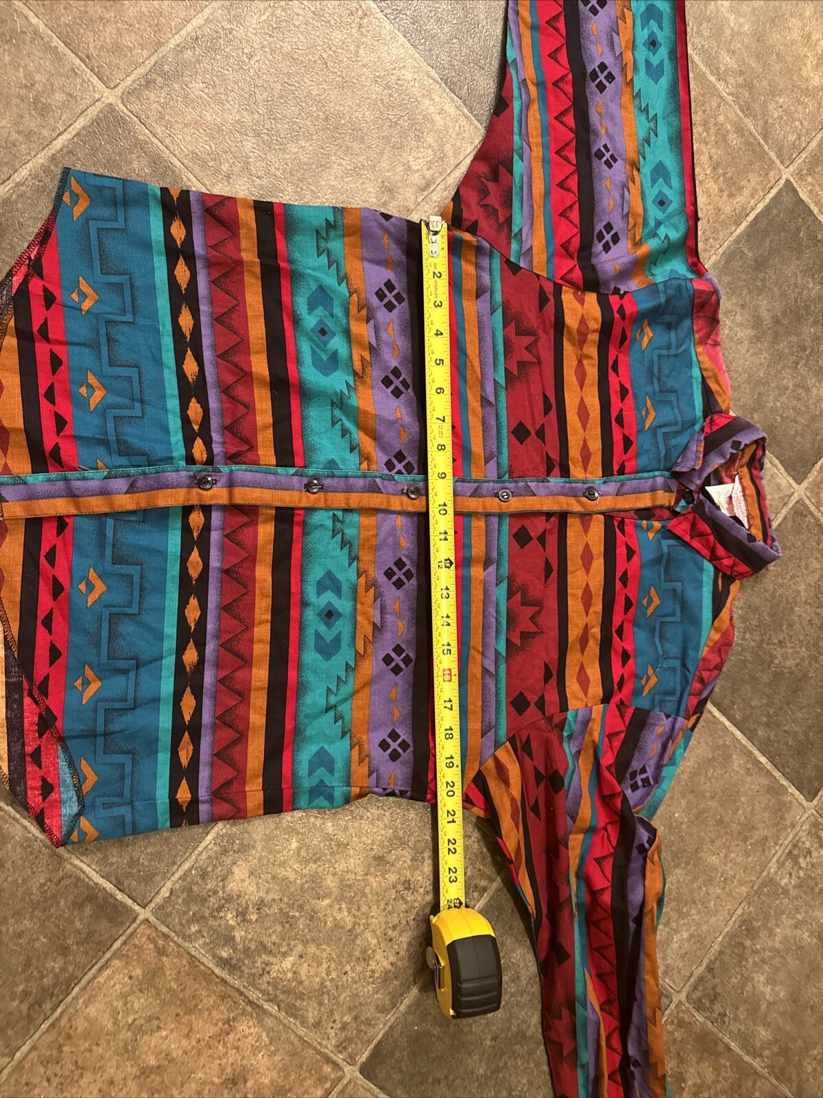 Vintage H Bar C Shirt Womens California Ranchwear Aztec Colorful Sz 12/36 USA