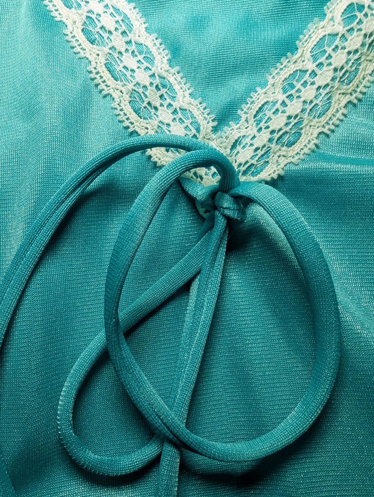 UNDERCOVER WEAR Turquoise White Lace Trim Sexy Maxi Nightgown Women’s Small VTG