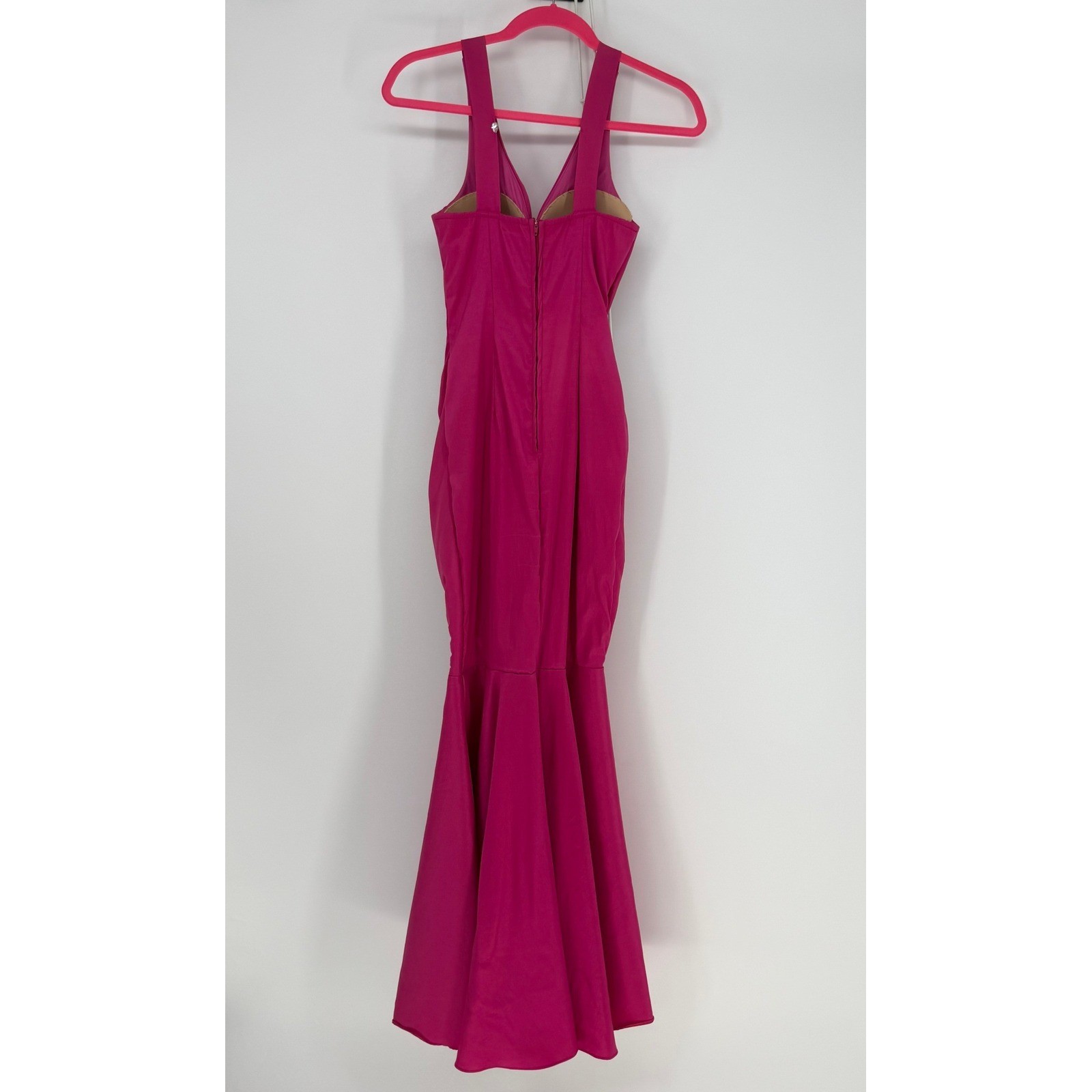 YNES Maxi Dress Womens Fuchsia Pink Ruched Halter Mermaid Barbiecore Y2K Vintage