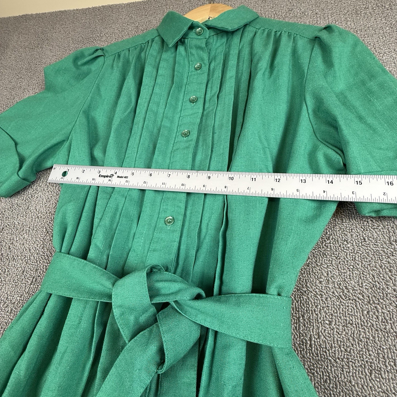 VTG 70s Schrader Sport Green Shirtwaist Dress ILGWU Union Made Pleated Sz 12