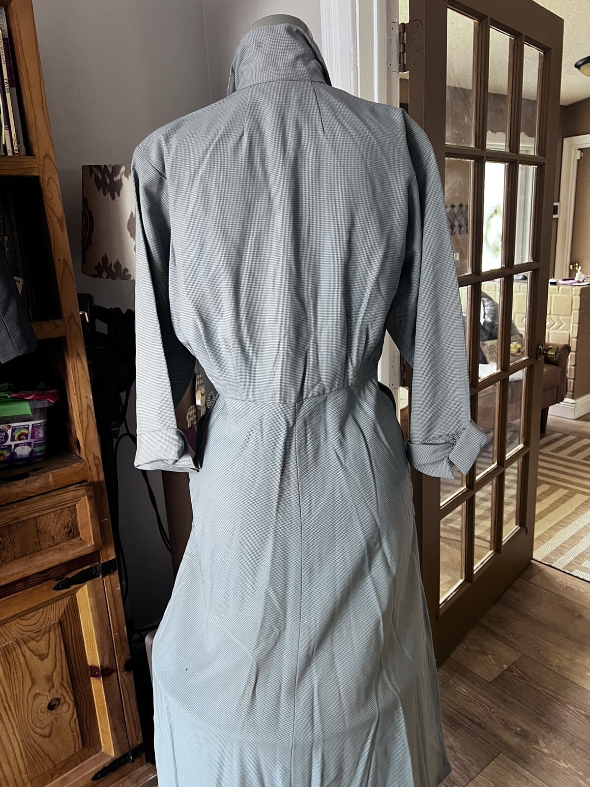 Vintage 50’s 60’s Stewardess Dress. Blue/ Gray Tiny Check. ( See Measurements).