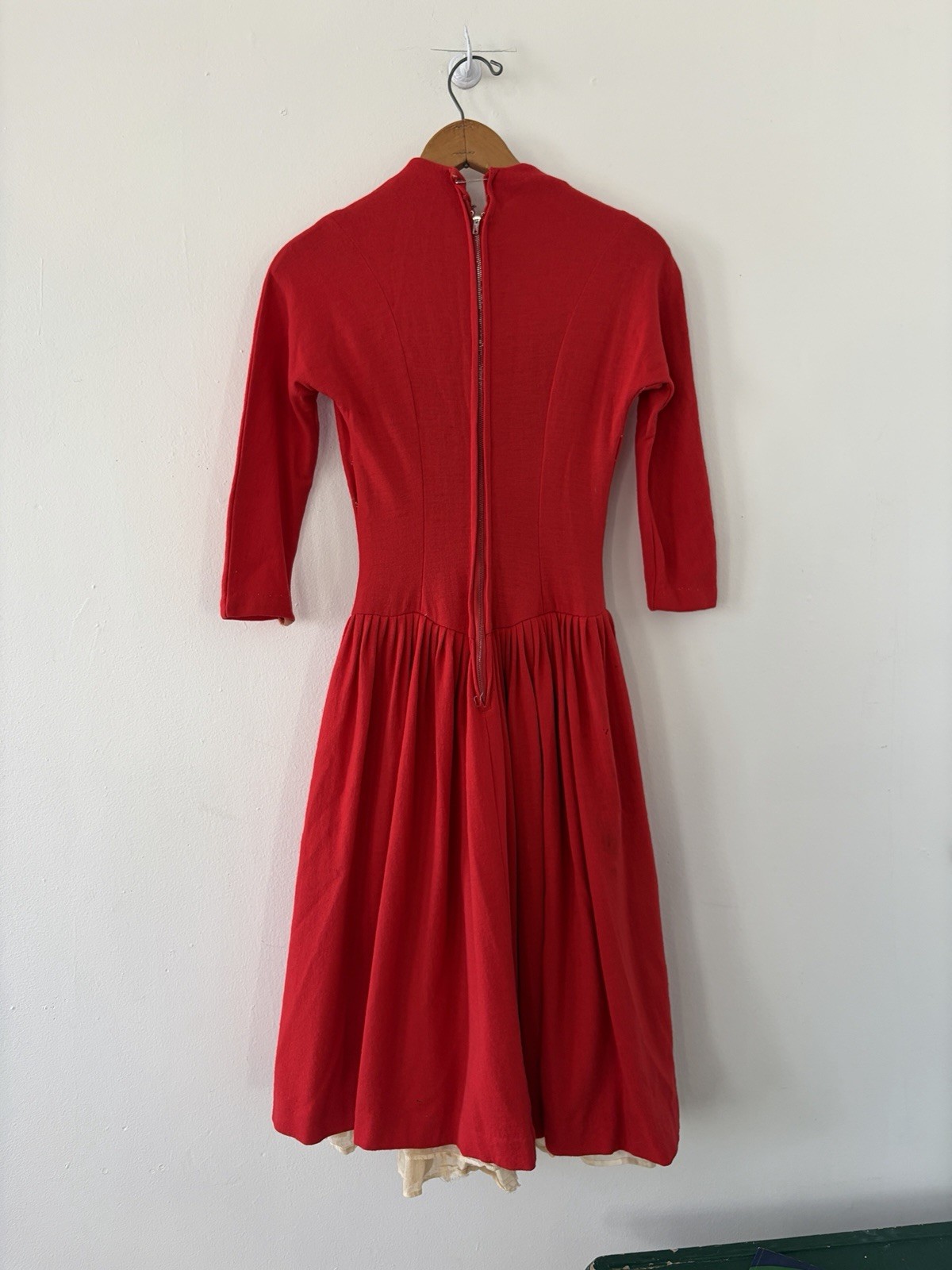 50s 40s Wool Basque Drop Waist Princess Seam Winter Day Dress Midi Full Skirt XS
