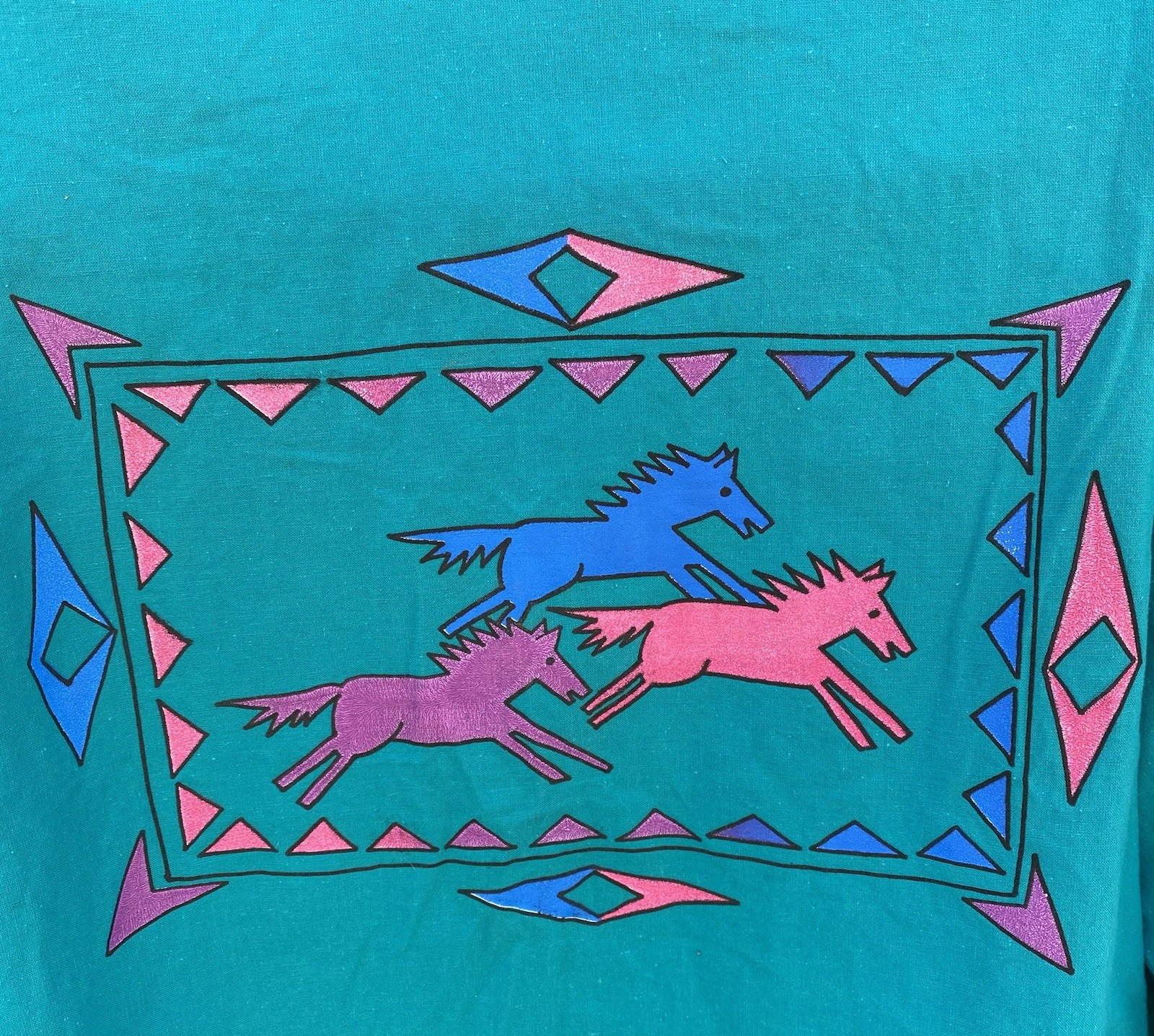 Vtg Cameo Rose Western Southwestern Shirt Top Blouse Horses 80s 90s Cowgirl XS