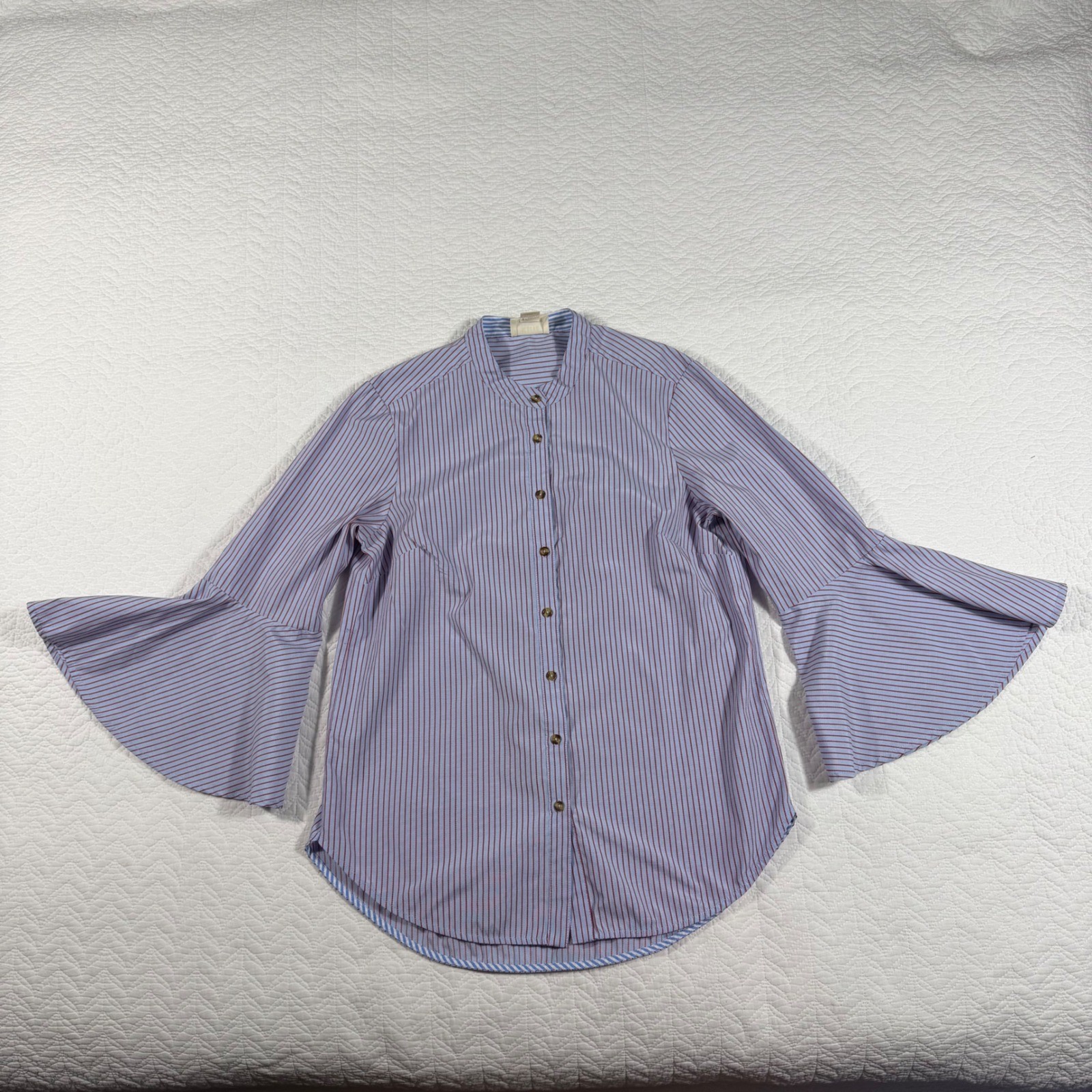 Maeve Anthropologie Stripe Bell Sleeve Blouse Womens 6 Blue Red Preppy EUC