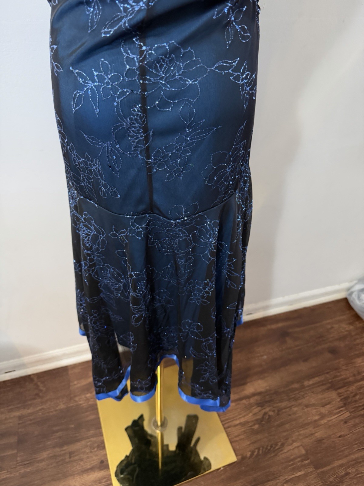 Vintage Y2K Taboo Black Halter Dress Glitter Blue Fairycore Prom Size XL