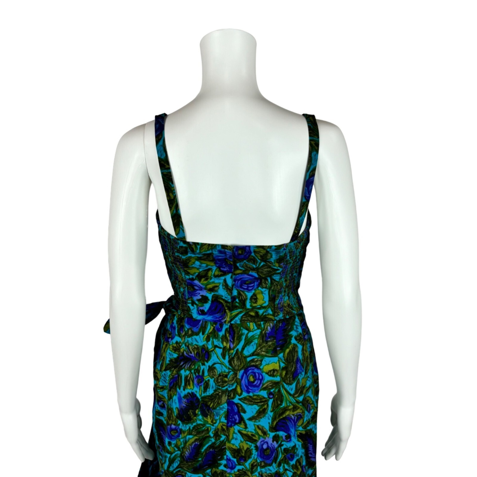 Vintage 1950s Sarong Dress Women’s XS Blue Green Floral Wiggle Hawaiian Tiki