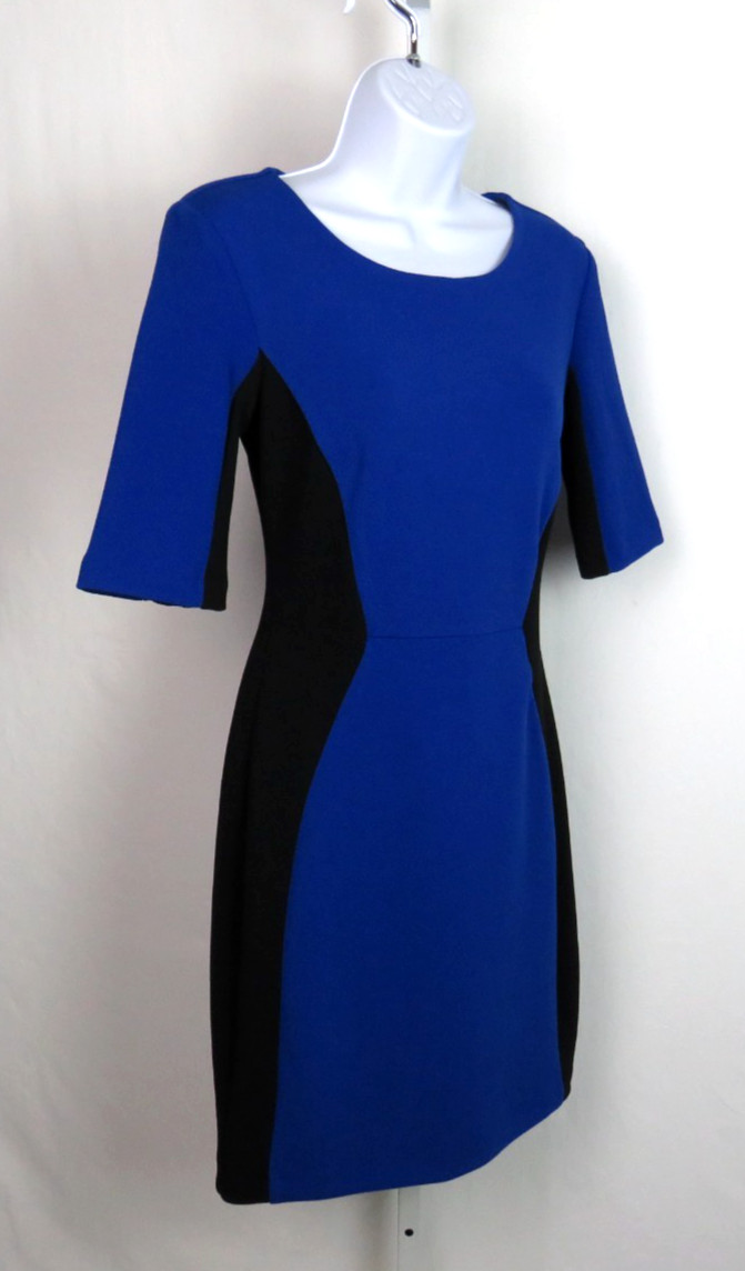 BISOU BISOU SIZE 10 DRESS POLY SPANDEX BLEND BLUE BLACK LINED LIGHT TEXTURE