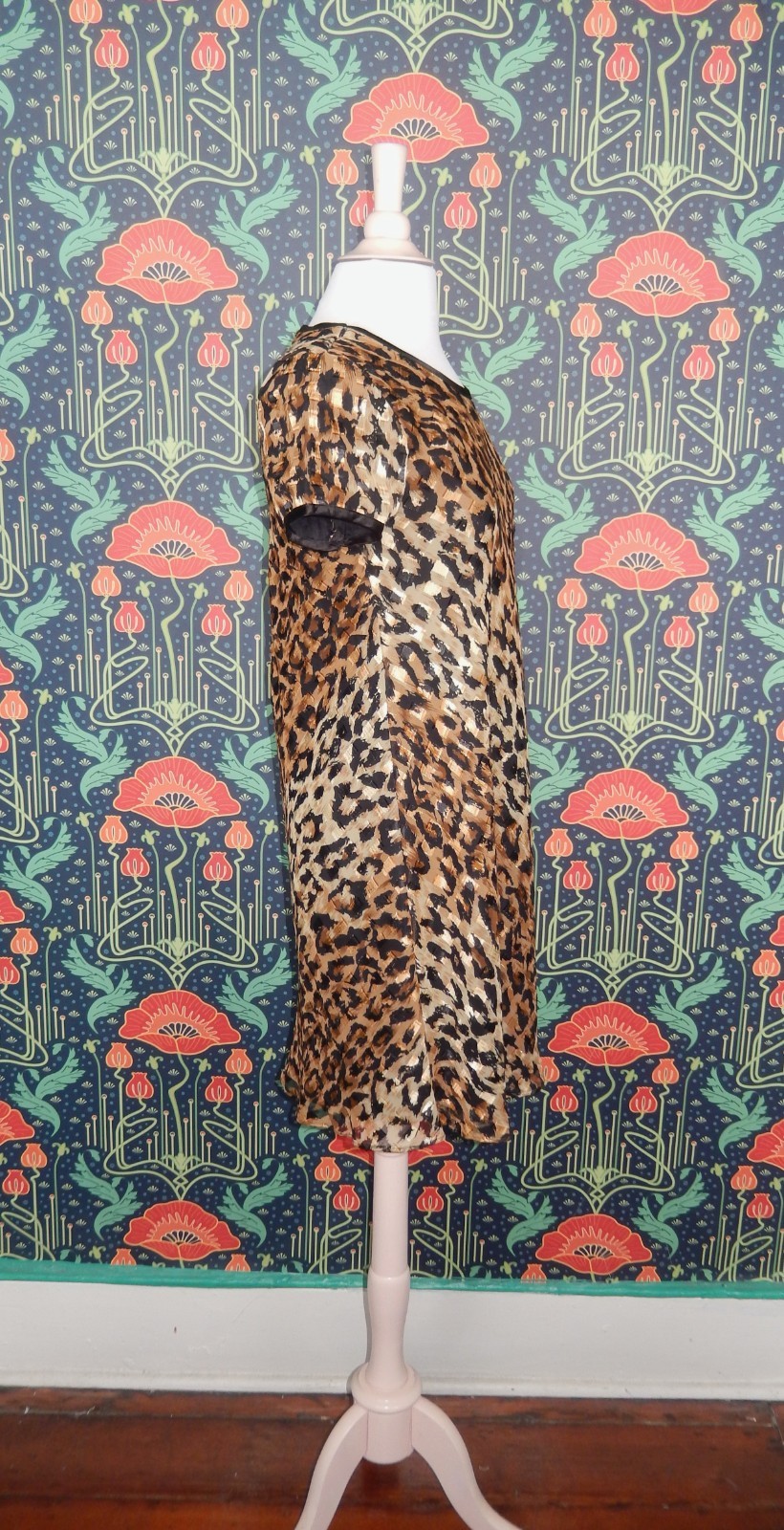 Vintage 90’s Y2K Gold Metallic Leopard Print Grunge Mini Short Sleeve Dress 4P