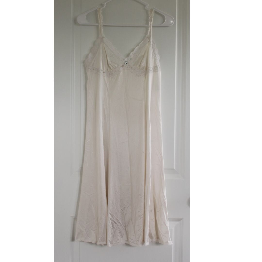Vintage Ivory Midi Slip Dress Lace Trim lingerie Style Size 36 Y2K Minimalist