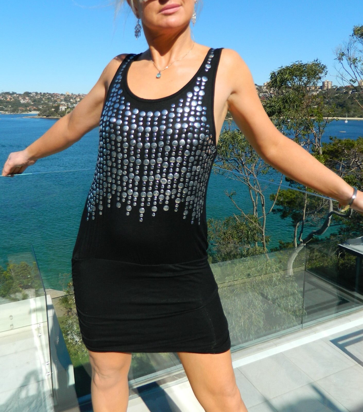 VINTAGE Ada. G. Resort Glamour Silver Glitz Sexy Bare Back Dress
