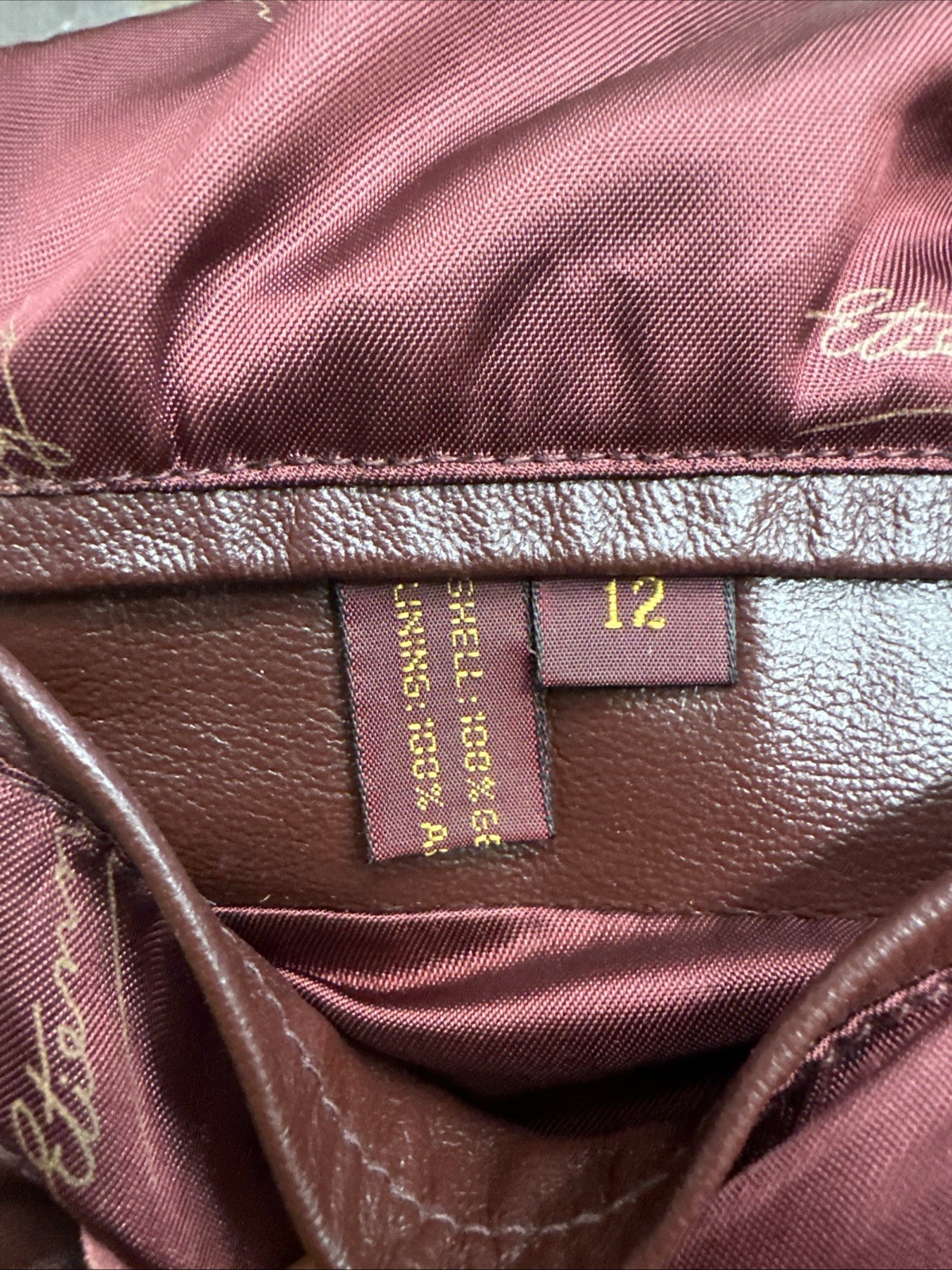 Vintage Etienne Aigner Jacket Red Burgundy Leather Collared Size 12