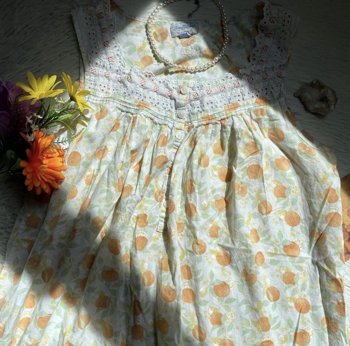 Vintage Lanz of Salzburg citrus Orange print flowy summer house dress
