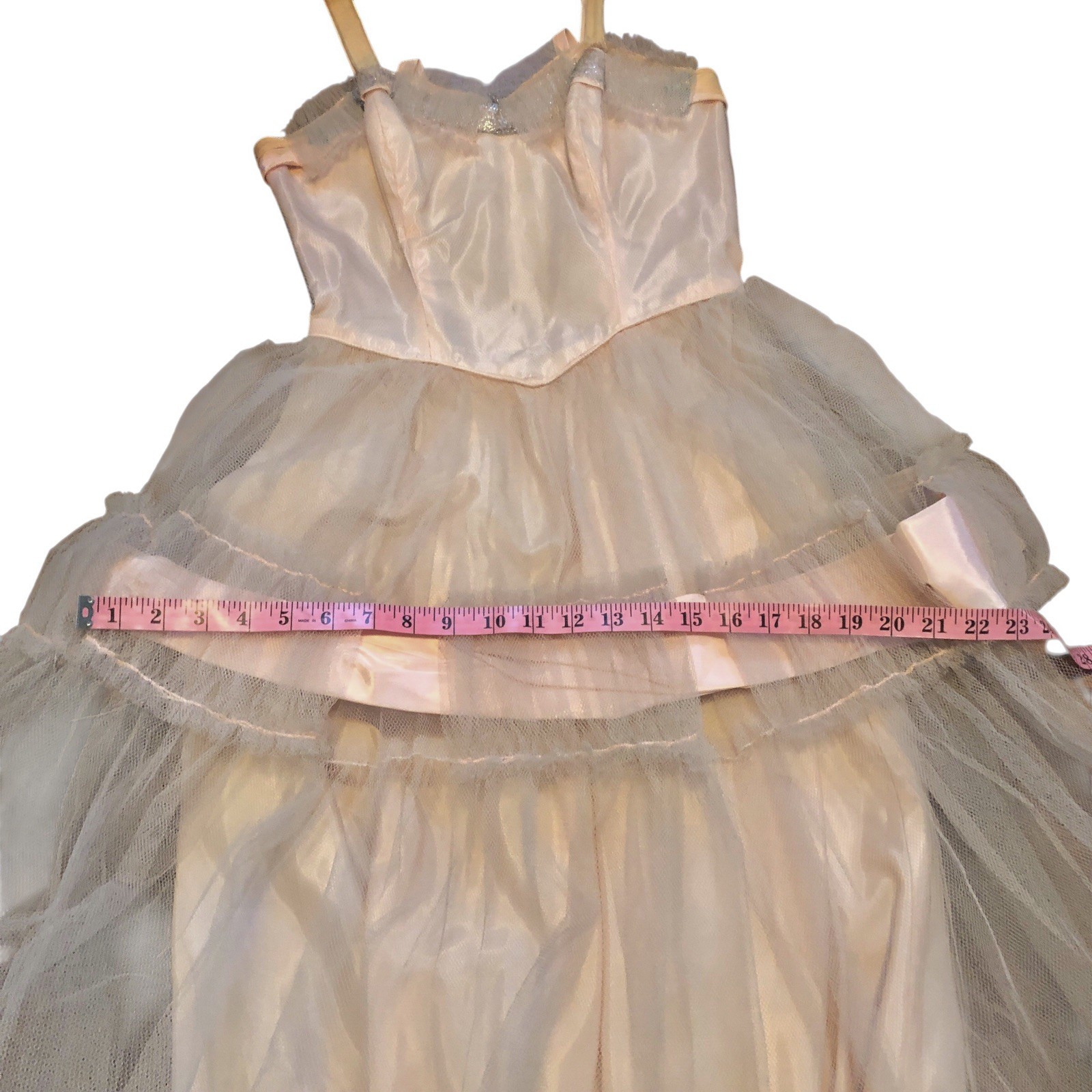 Vintage 50s Prom Party Dress XS Pink Acetate Tulle Net Overlay Sweetheart Read