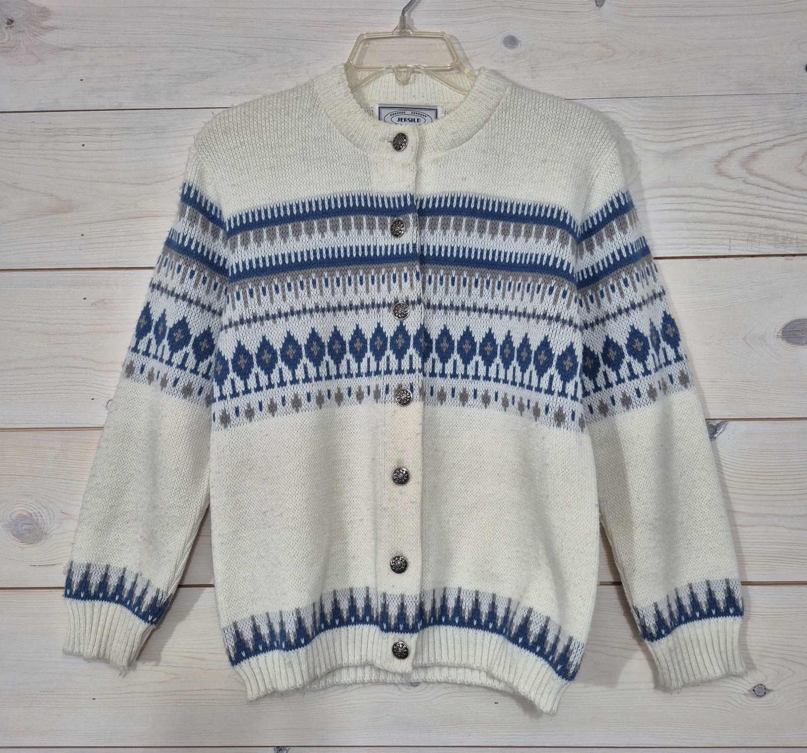 Vintage JERSILD Button Front Cardigan Sweater Nordic Fair Isle, Women’s Size 36