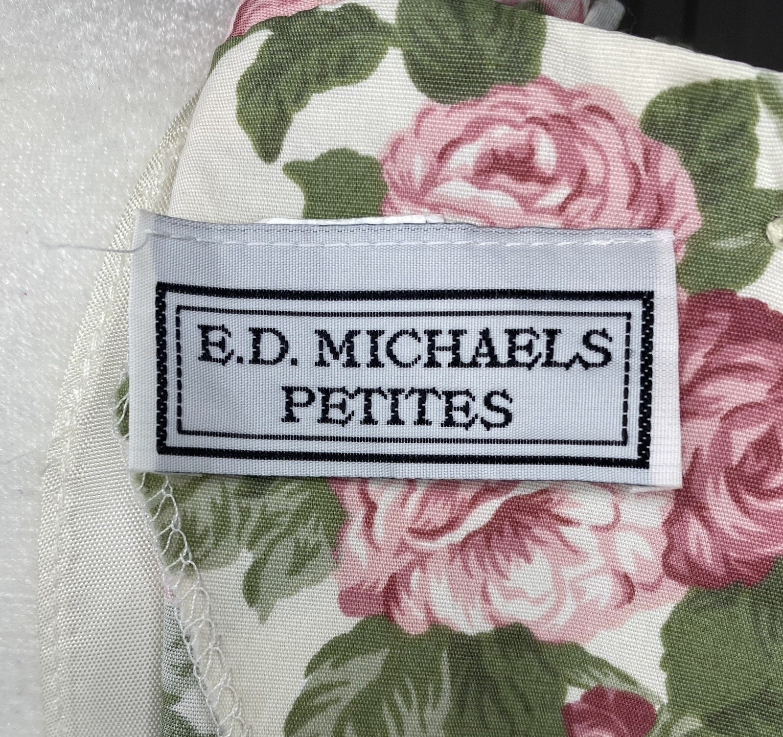 1980s ED Michaels Belted Illusion Dress Florals Rayon Modest Size 9/10 Petite