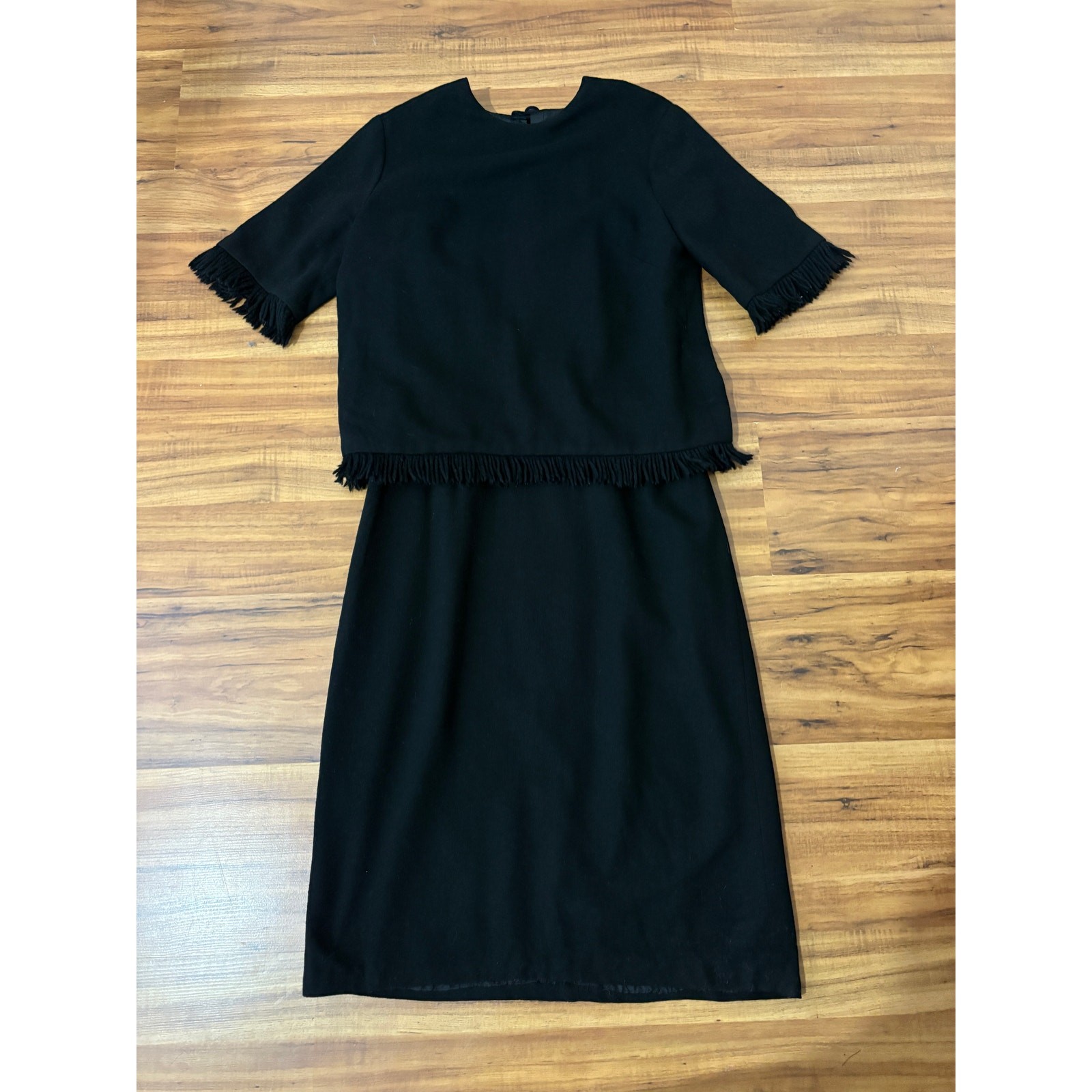 Medium 1960s Vintage Black Knit Fringed Dress by Eve Le Coq