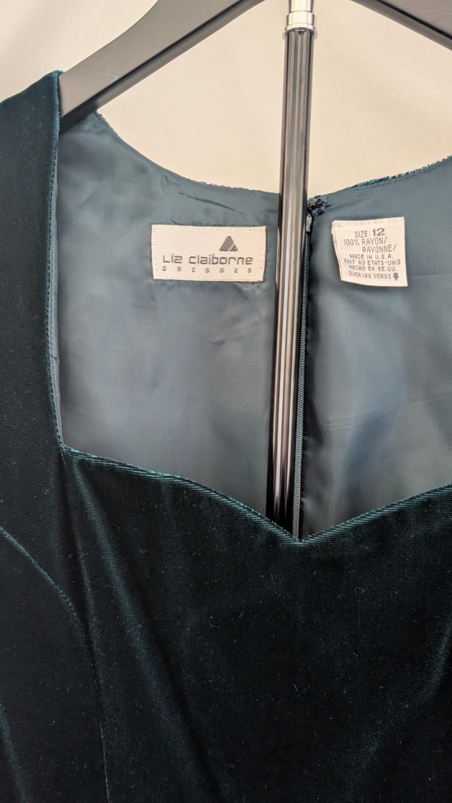 Vintage Deadstock Liz Claiborne Velvet Dark Teal Body Con Dress Size 12